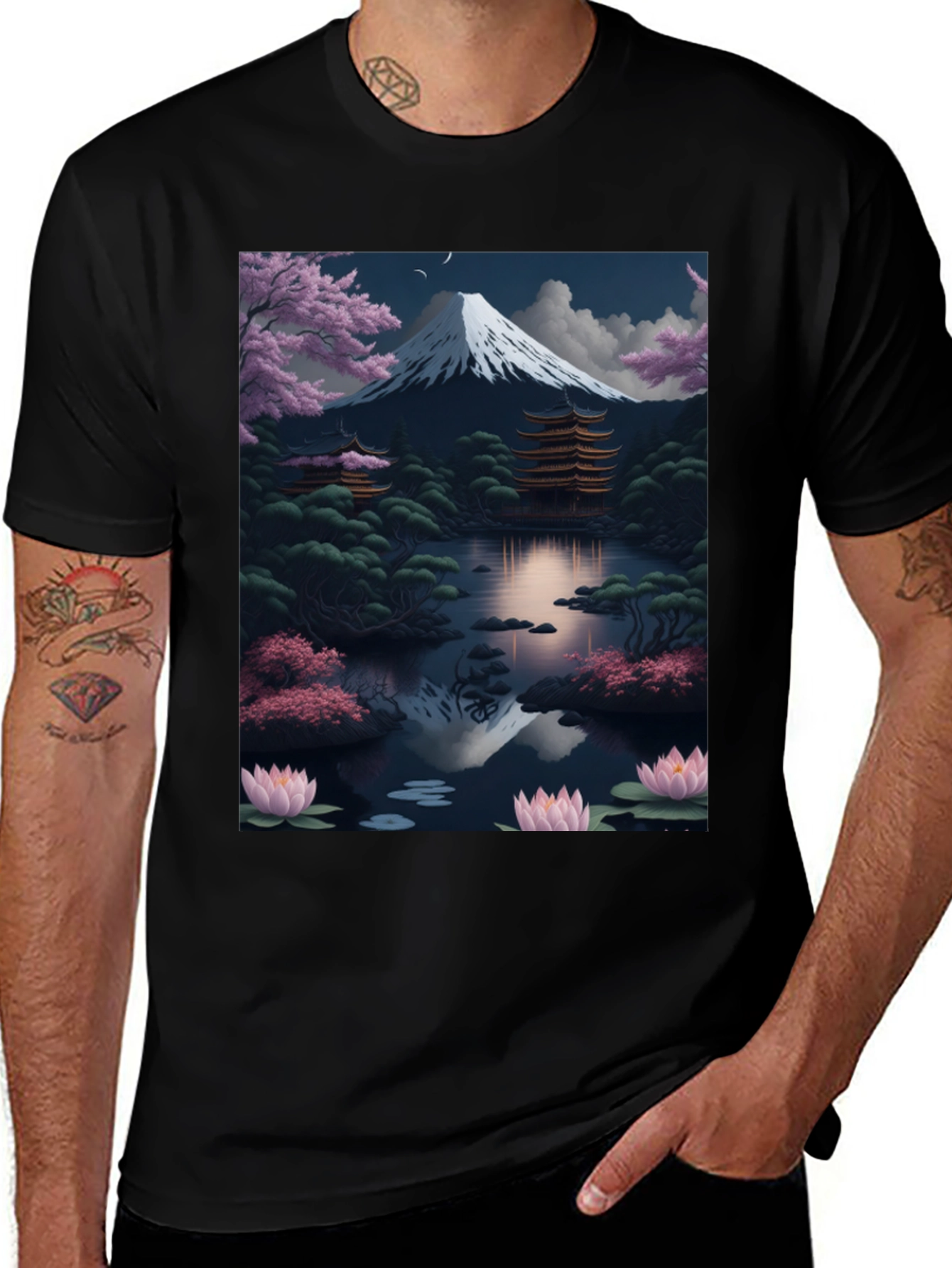 Scenic Mount Fuji Graphic Tee - Black