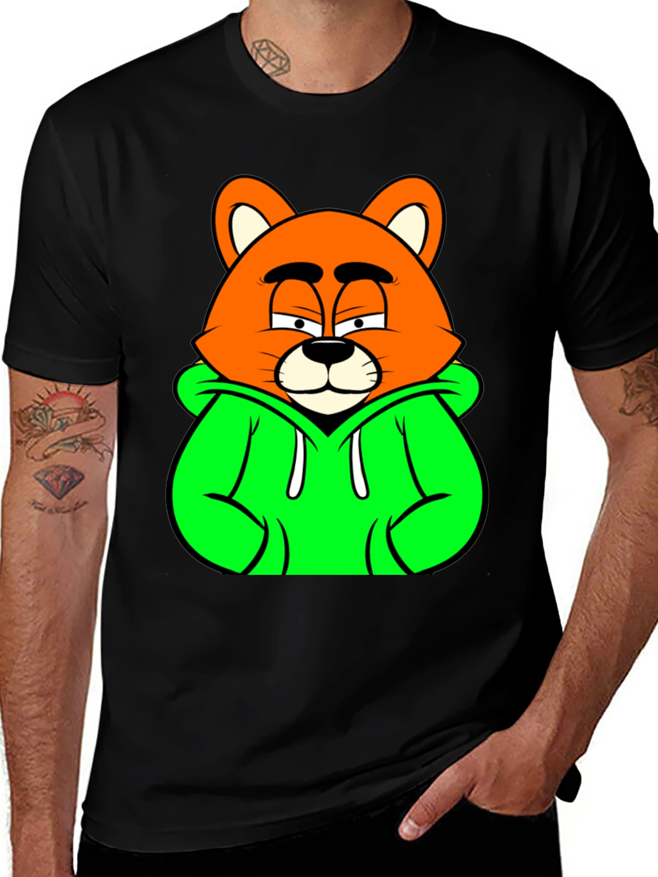 Cartoon Bear in Hoodie Graphic T-Shirt