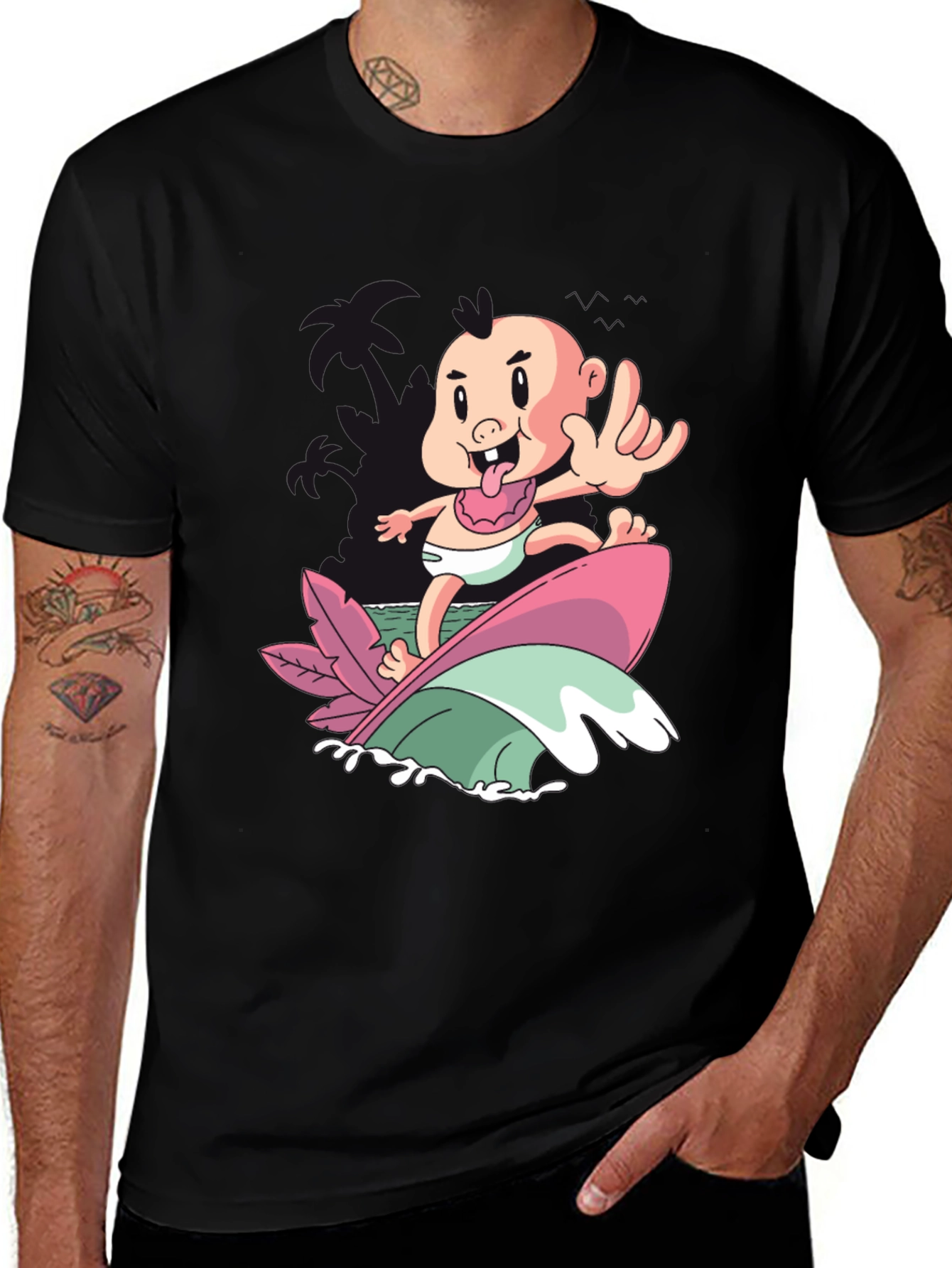 Variant 30 of Surfing Baby Graphic T-Shirt - Cool Cartoon Tee