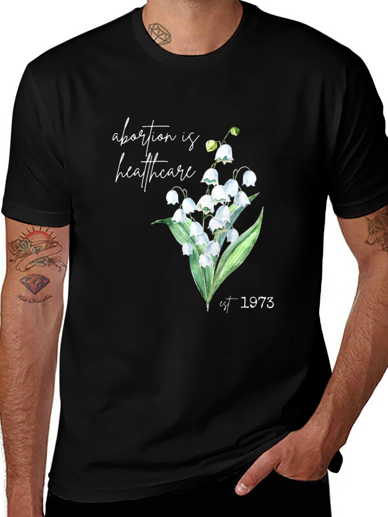 Abortion is Healthcare Lily of the Valley Black T-Shirt