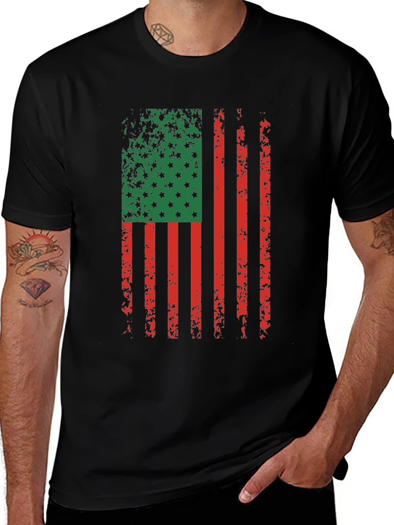 Variant 23 of Distressed Pan-African Flag Graphic T-Shirt
