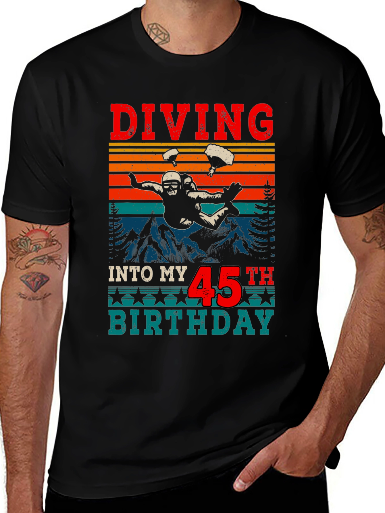 Variant 17 of Diving Into My 45th Birthday Black T-Shirt
