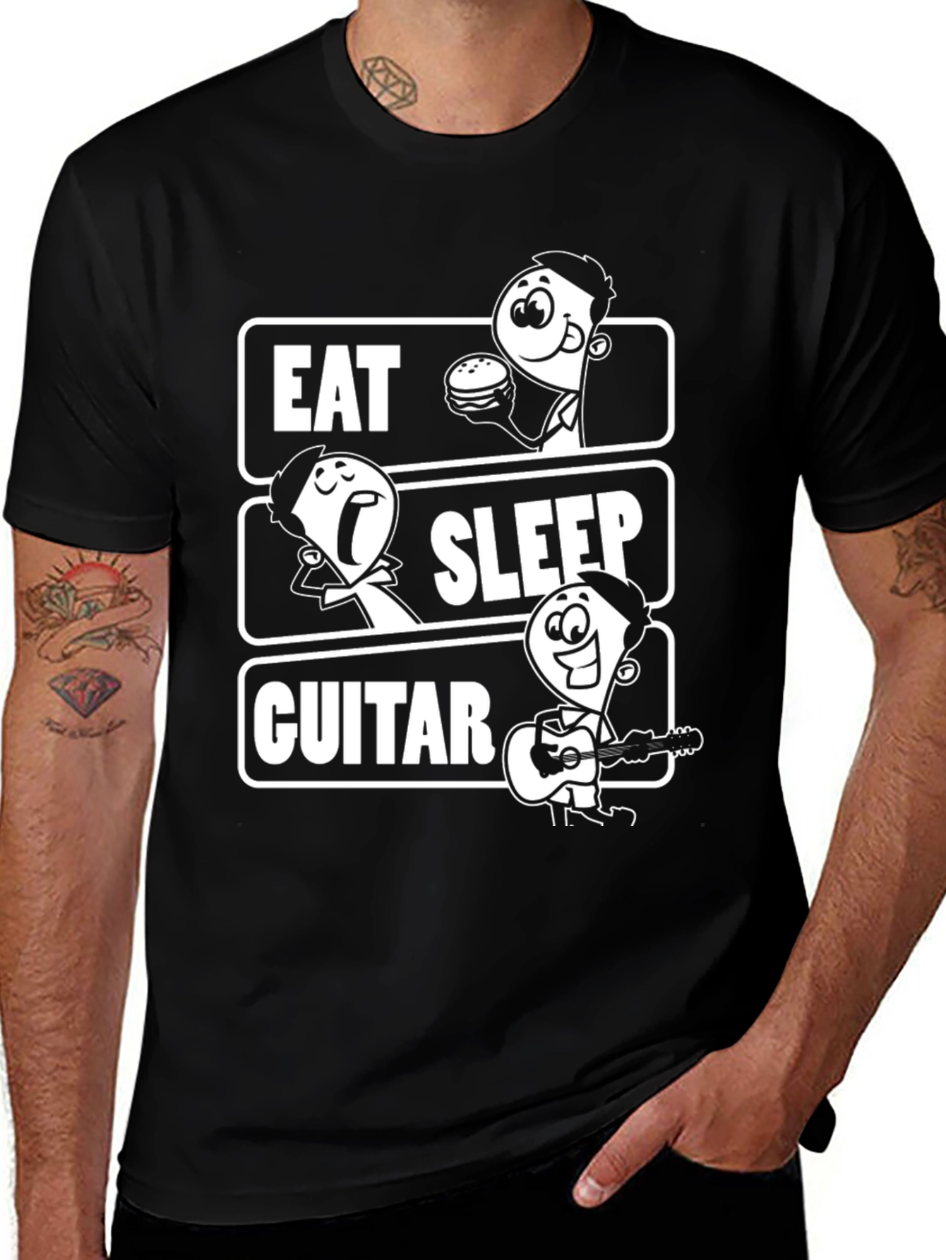 Variant 18 of Eat Sleep Guitar Black T-Shirt
