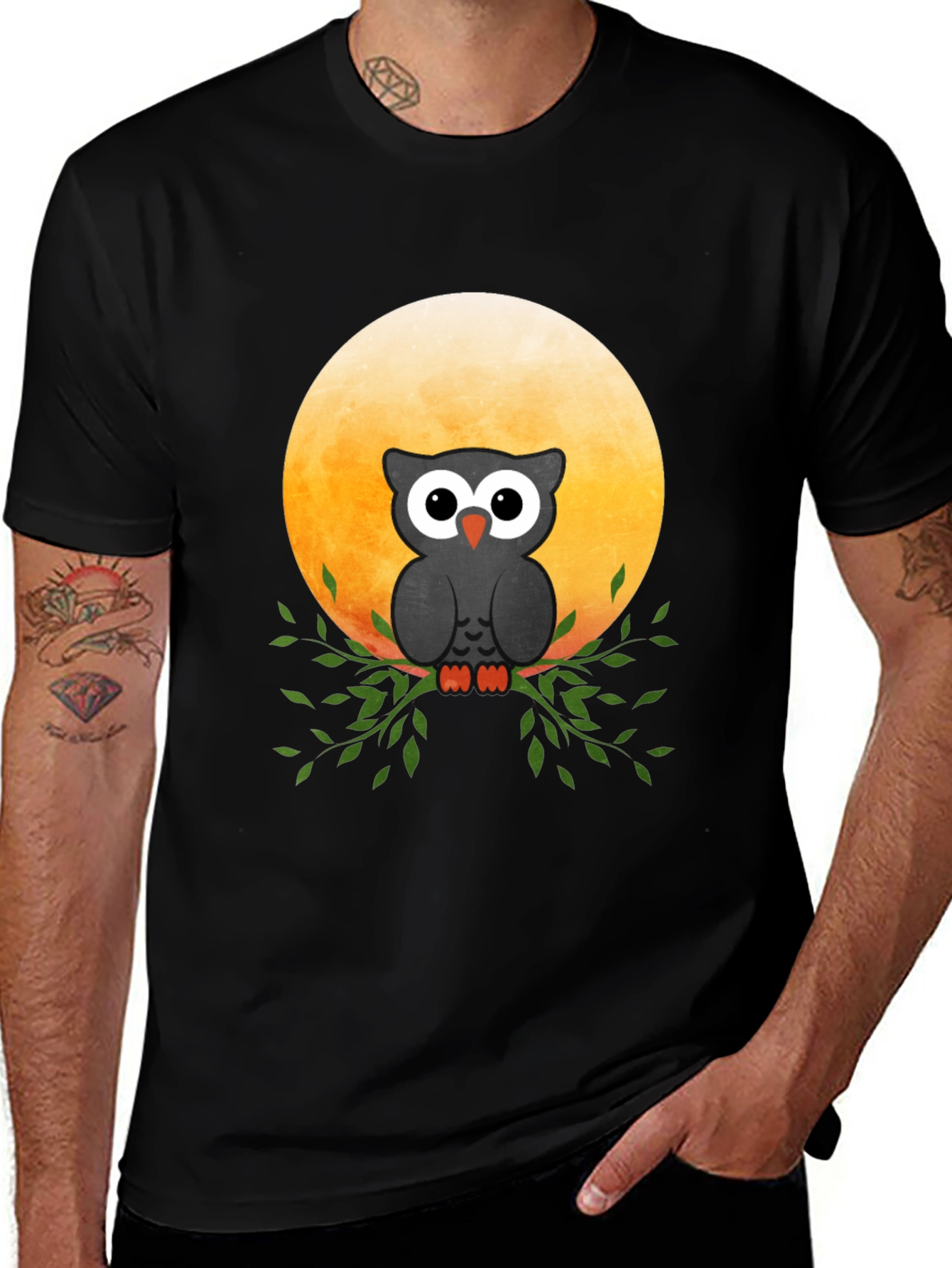 Variant 20 of Owl on the Moon Graphic Tee - Black
