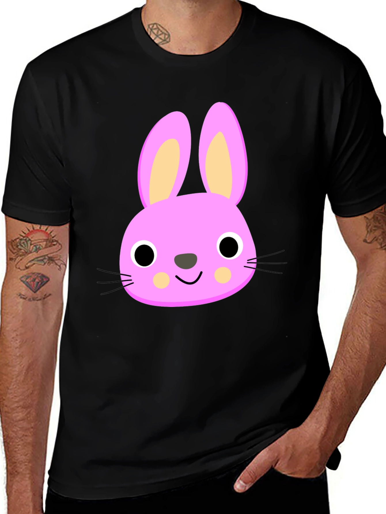 Variant 25 of Cute Bunny Graphic Tee - Black Cotton Shirt