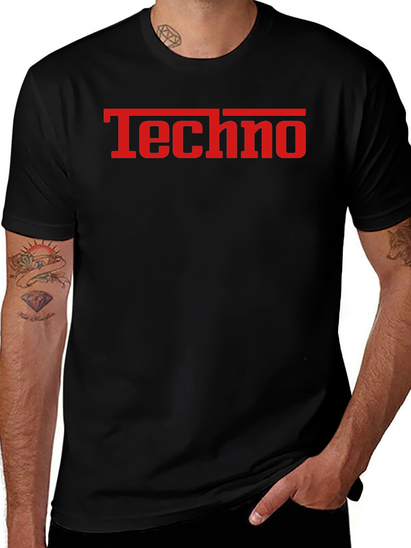 Techno T-Shirt - Bold Red Graphic on Black