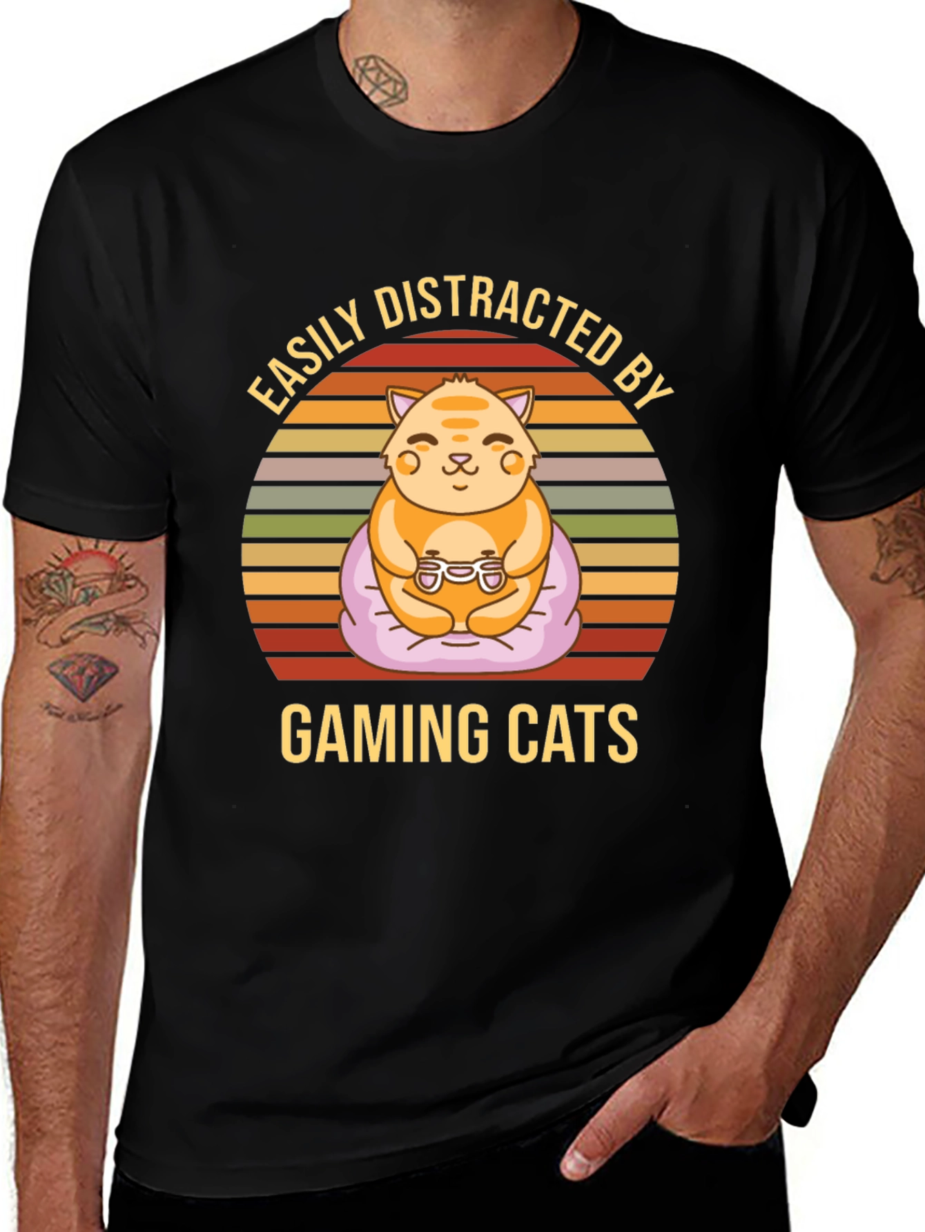 Variant 7 of Easily Distracted By Gaming Cats Black T-Shirt