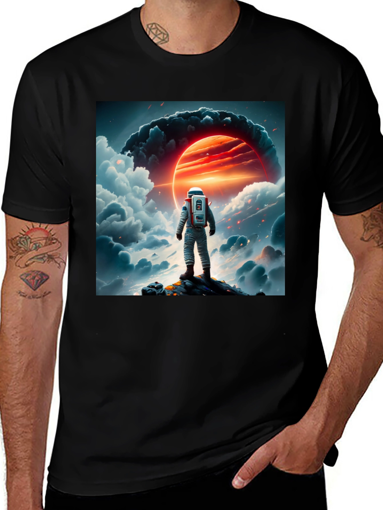 Variant 14 of Astronaut Graphic Print Black T-Shirt