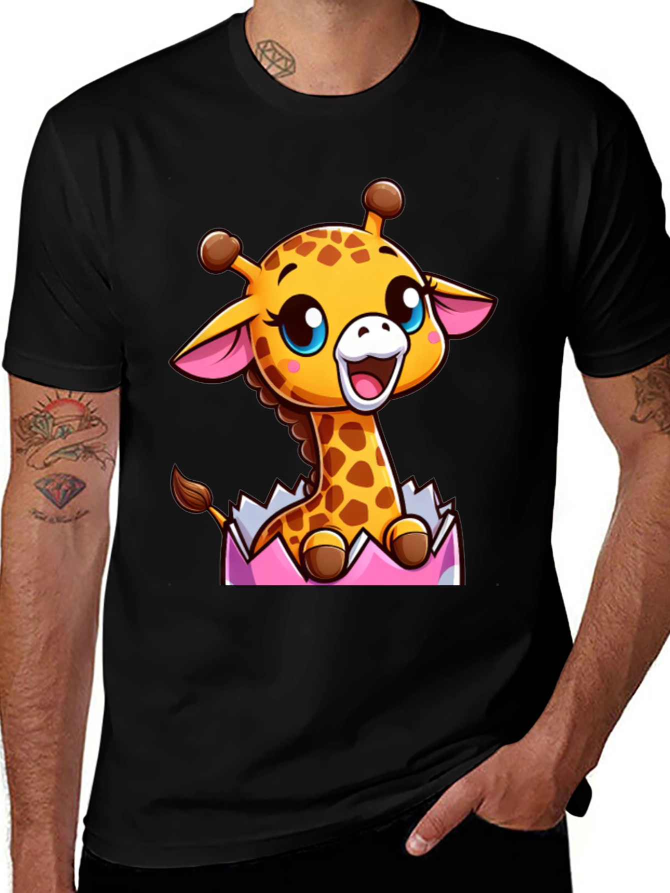 Variant 20 of Cute Cartoon Giraffe Black T-Shirt