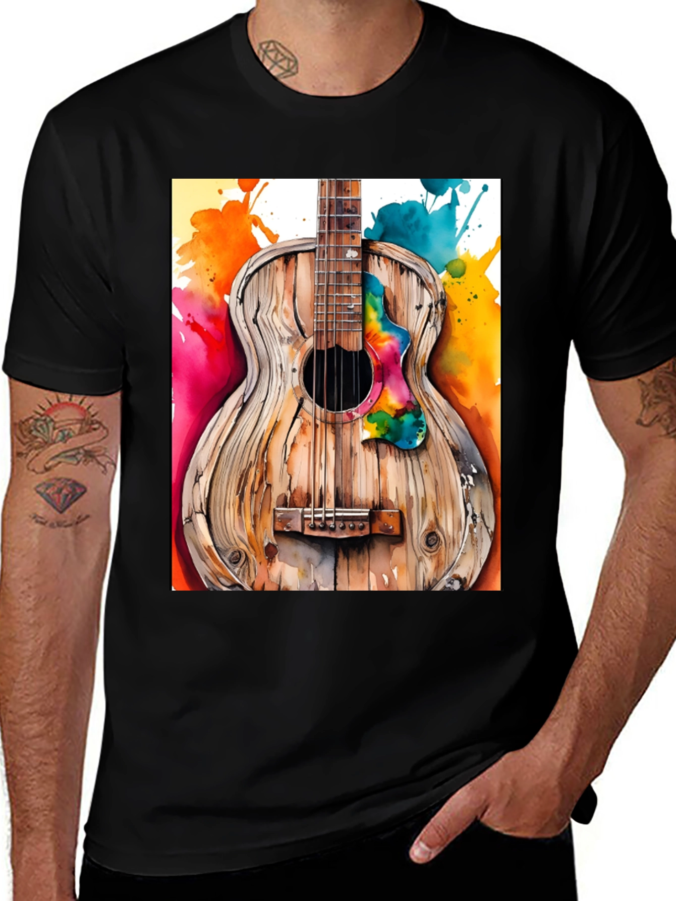 Variant 23 of Watercolor Guitar Graphic Tee - Musician's Dream Shirt