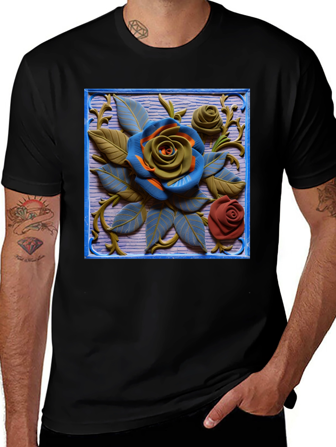Variant 27 of Embossed Rose T-Shirt - Unique Floral Design