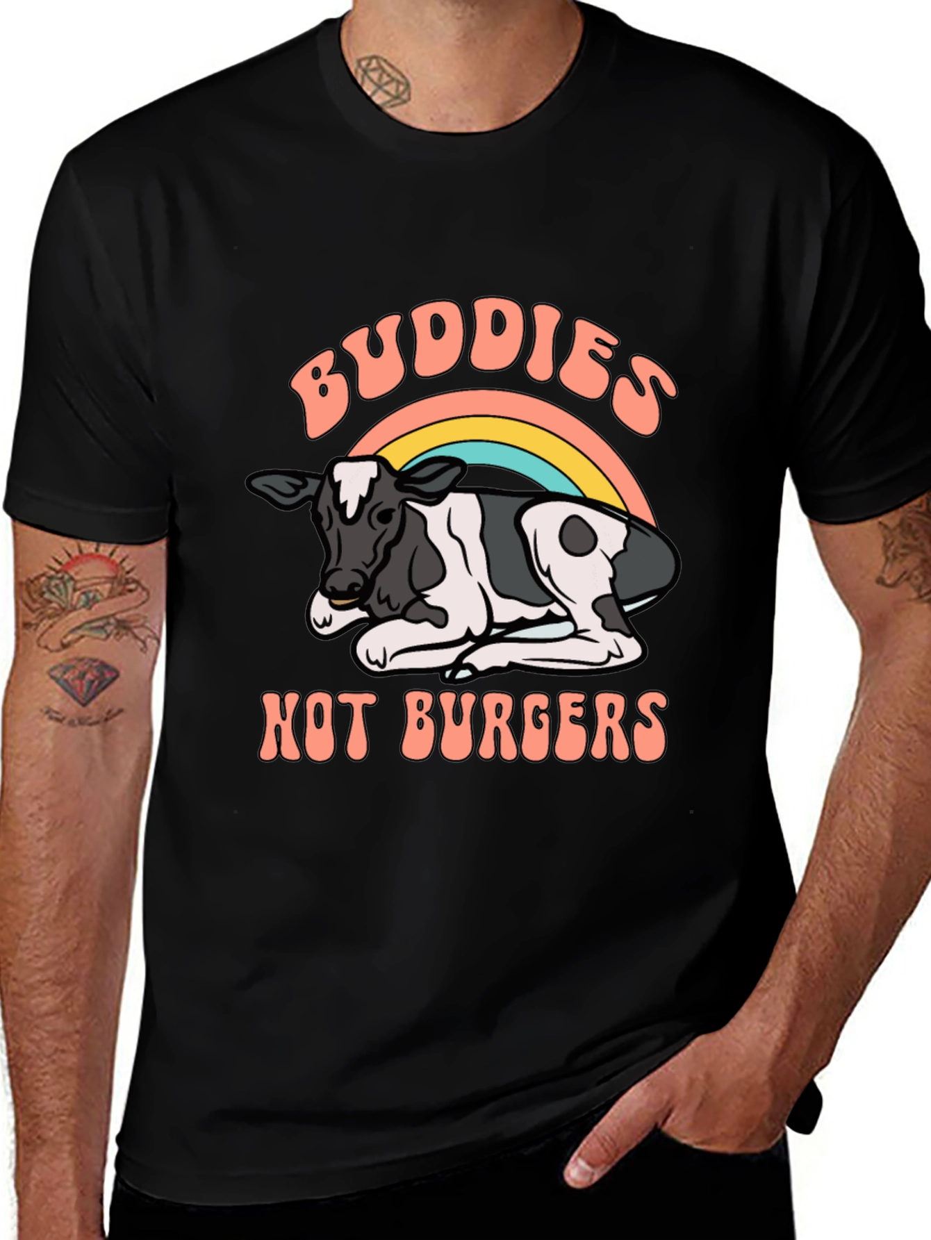 Variant 12 of Buddies Not Burgers T-Shirt - Vegan Rainbow Cow Tee