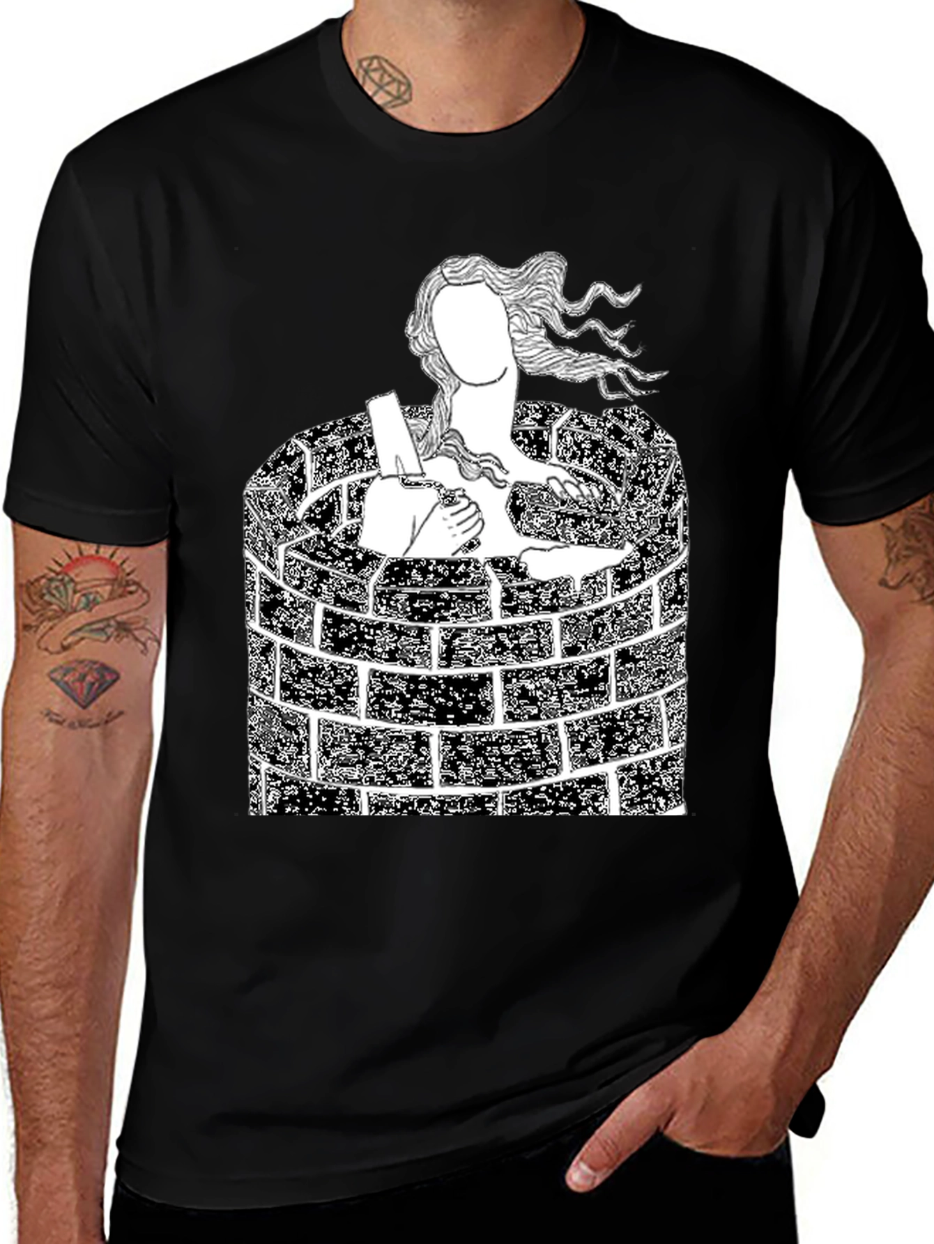Variant 9 of Unique Graphic Tee: Woman in Brick Well