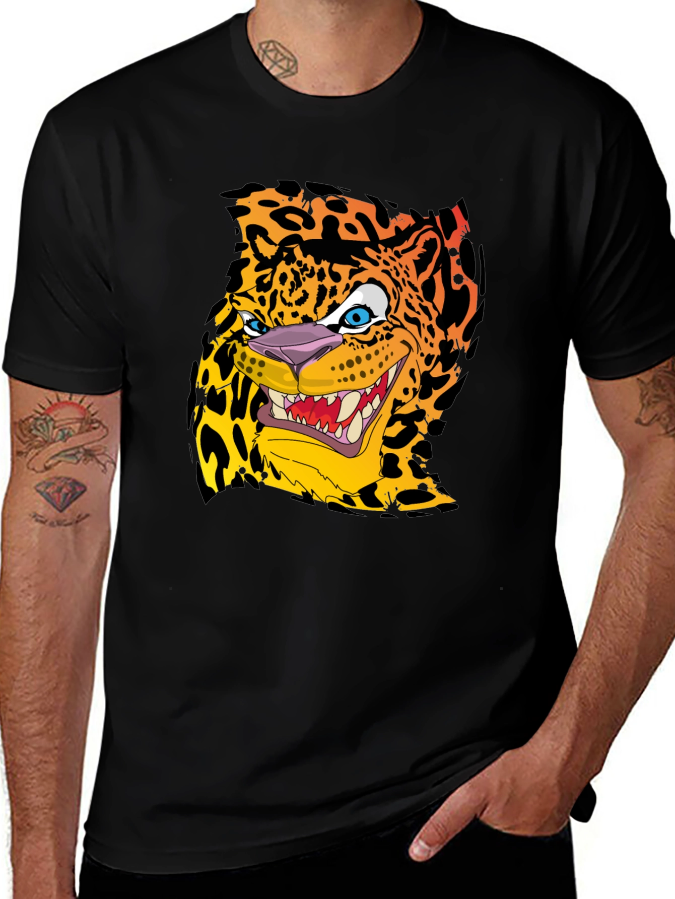 Variant 11 of Cartoon Jaguar Graphic T-Shirt - Men's Black Tee