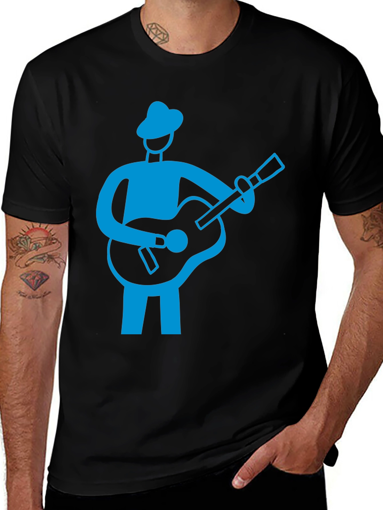 Variant 14 of Guitar Player Graphic Tee - Black Cotton Shirt