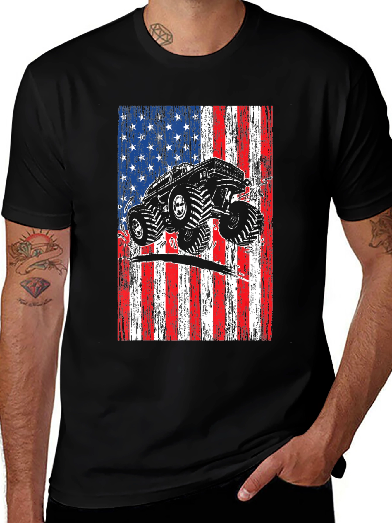 Monster Truck American Flag Graphic T-Shirt