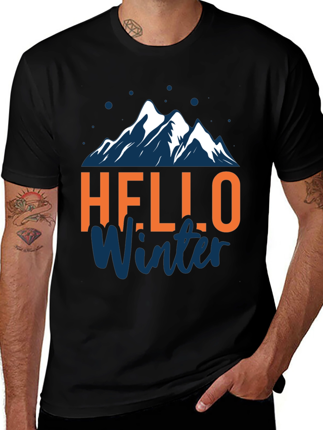 Variant 12 of Hello Winter Graphic Tee - Mountain Design Black T-Shirt