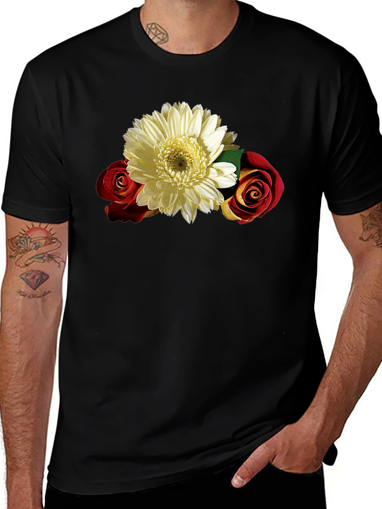 Variant 25 of Floral Graphic Tee: Rose & Daisy Design
