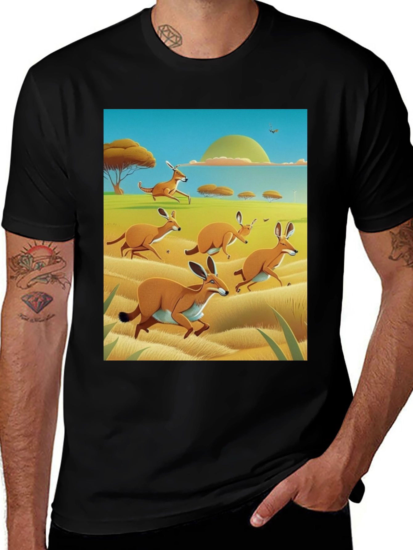 Variant 28 of Kangaroo Graphic Tee - Wildlife Art Shirt