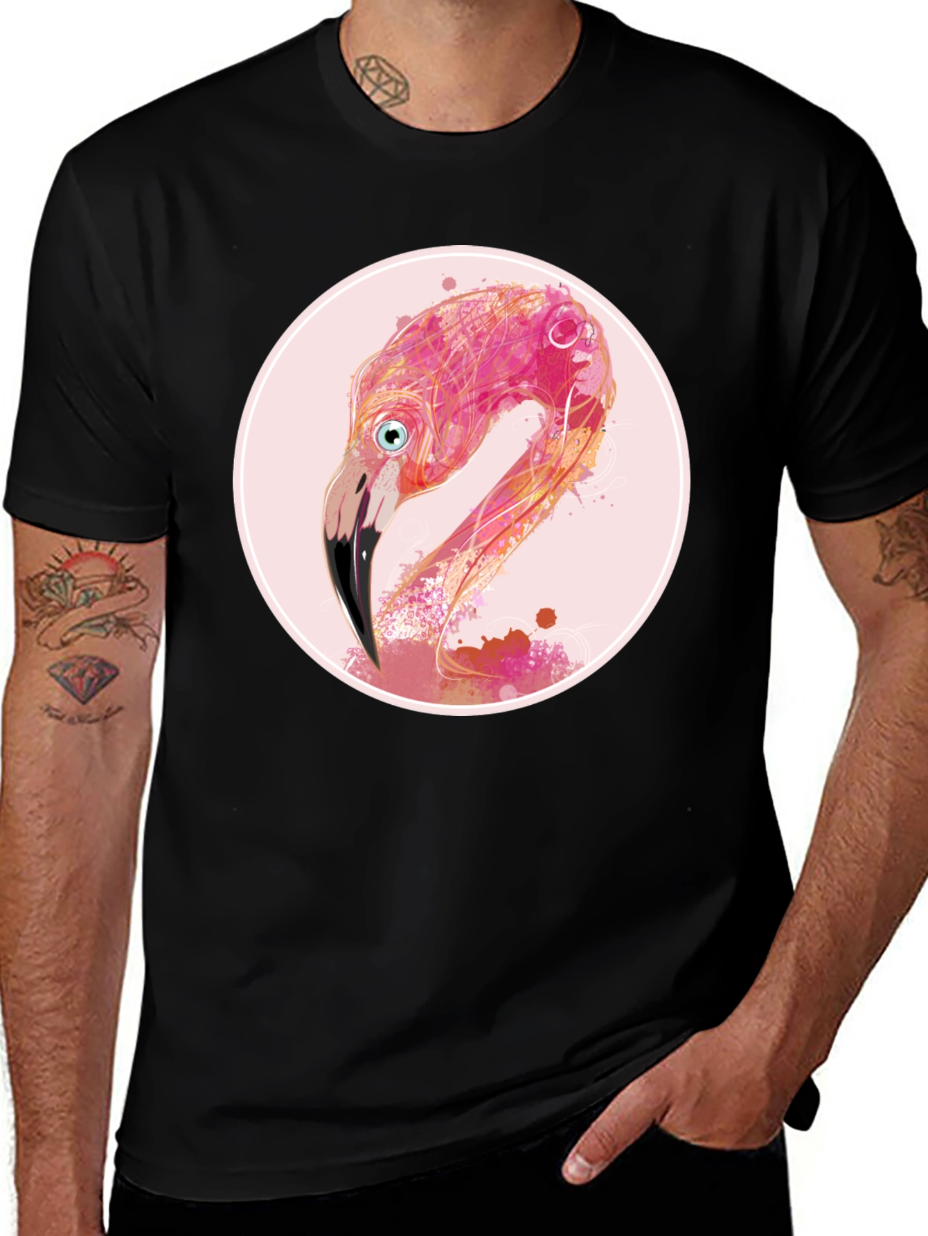 Flamingo Graphic Tee - Black Cotton T-Shirt