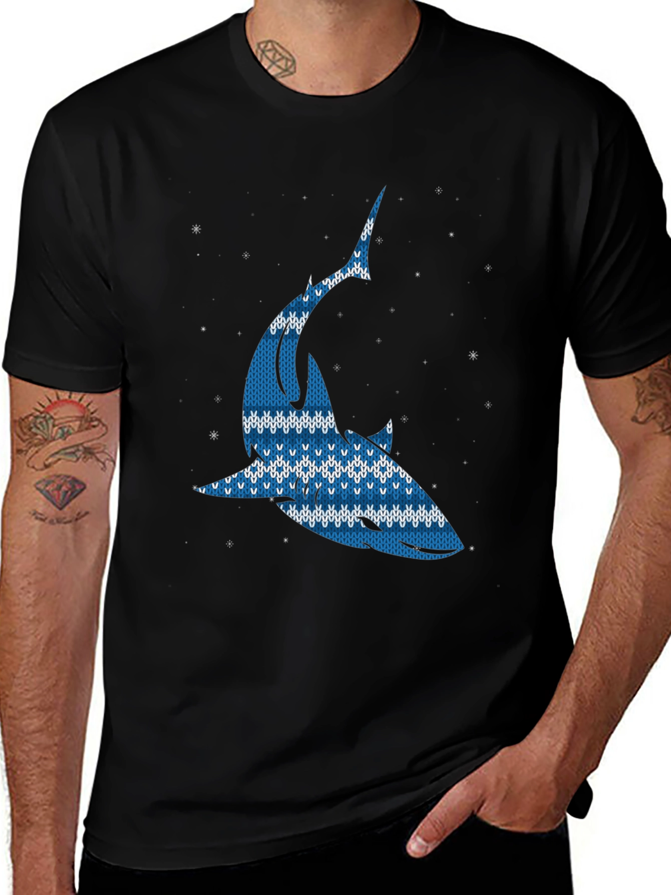 Variant 21 of Ugly Christmas Sweater Shark Graphic Tee