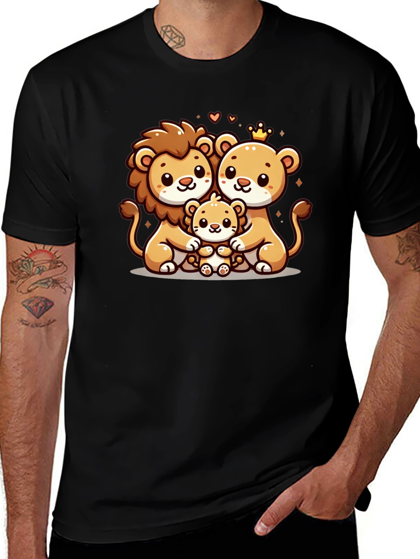 Variant 27 of Cute Lion Family Graphic Tee - Black