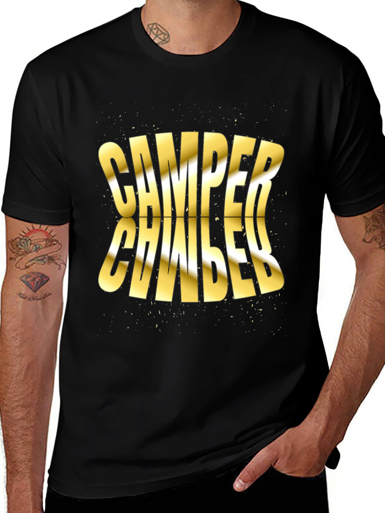 Variant 5 of Camper Distorted Gold Text Black T-Shirt
