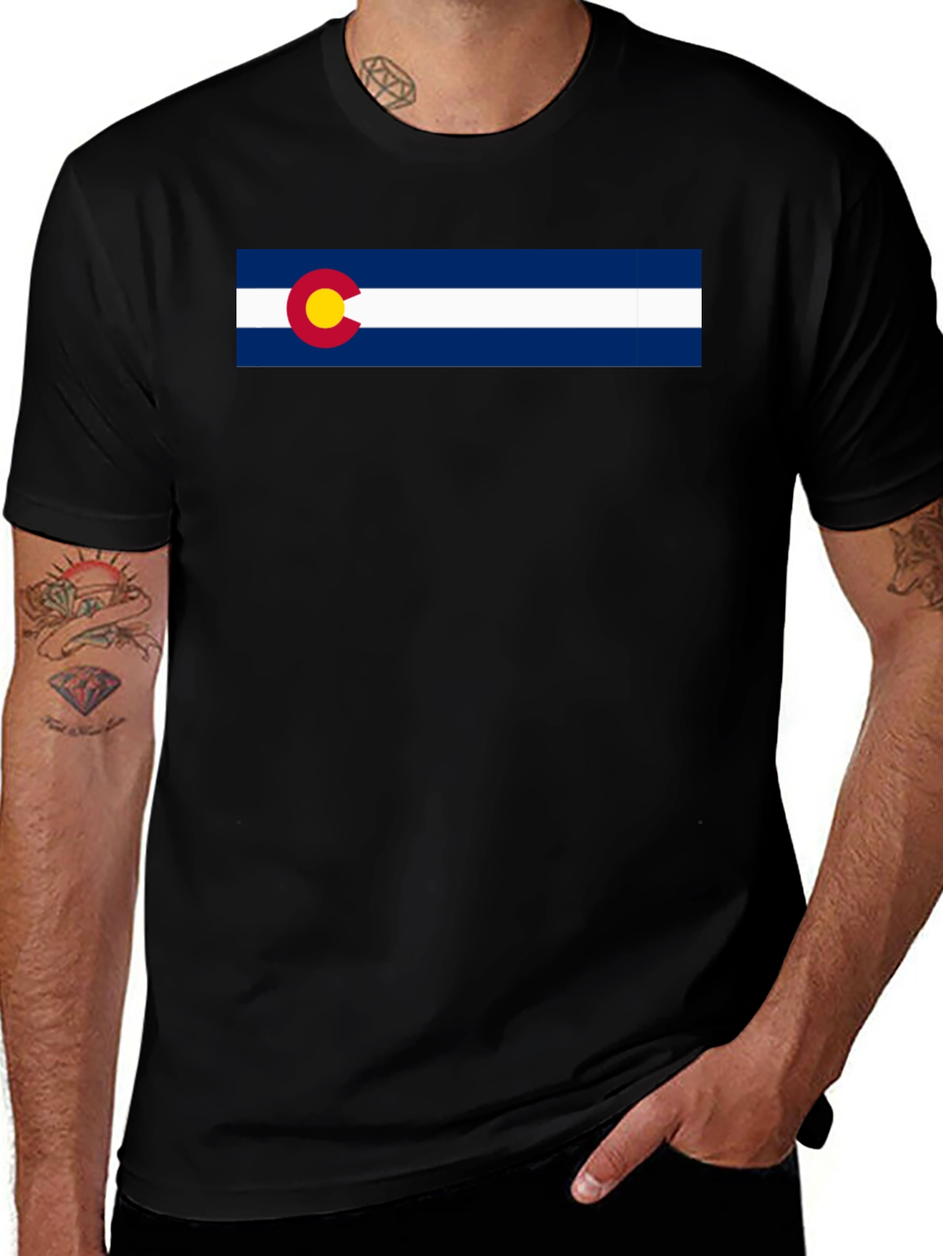 Variant 17 of Colorado Flag Graphic Tee - Classic Crew Neck Shirt