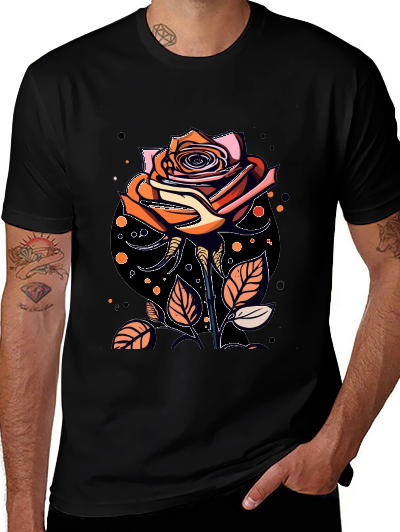 Variant 17 of Rose Graphic Tee - Stylish Men's Black T-Shirt
