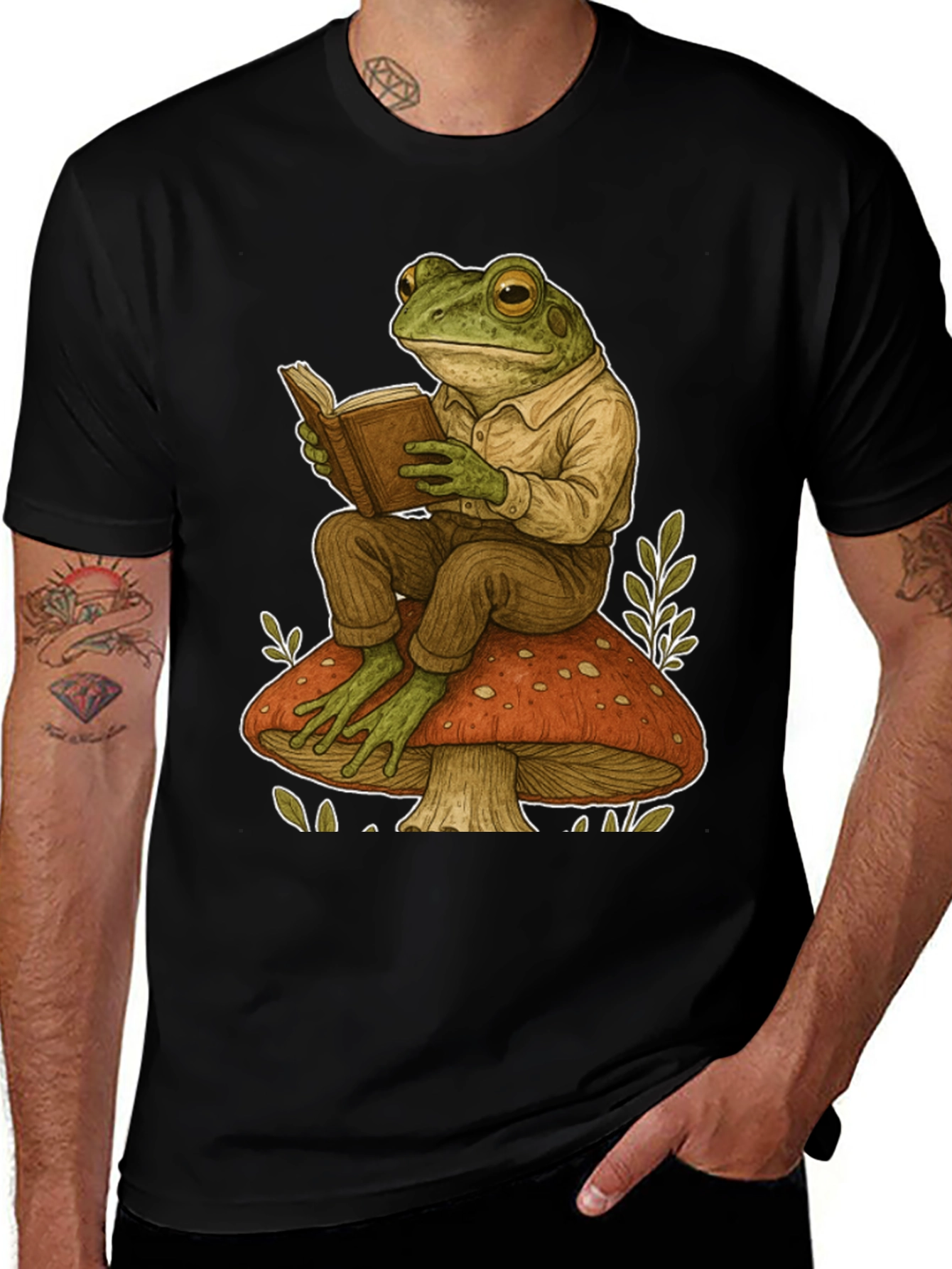 Variant 18 of Frog Reading on Mushroom Graphic T-Shirt