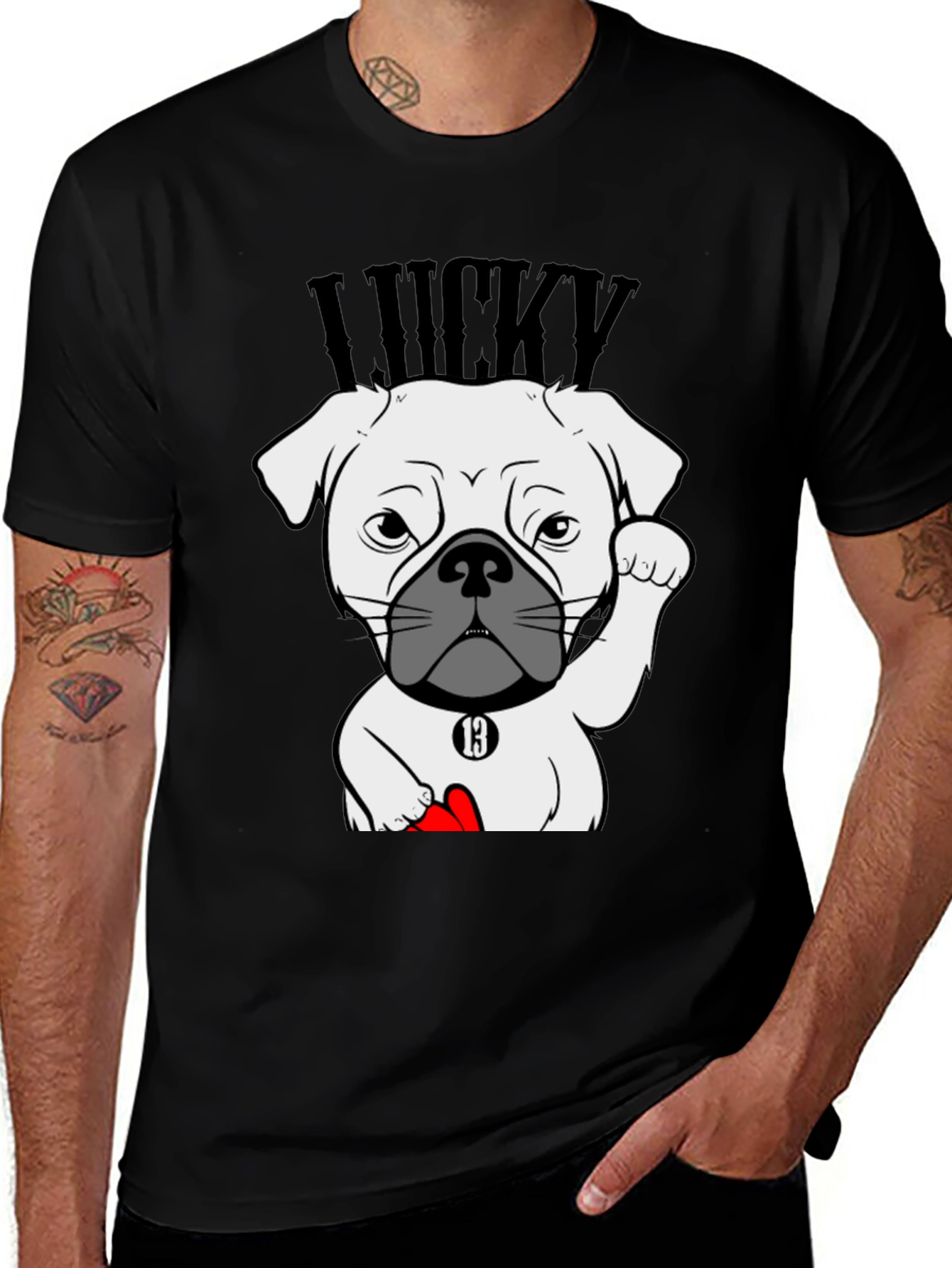 Variant 17 of Lucky Dog Graphic Tee - Black Cotton T-Shirt