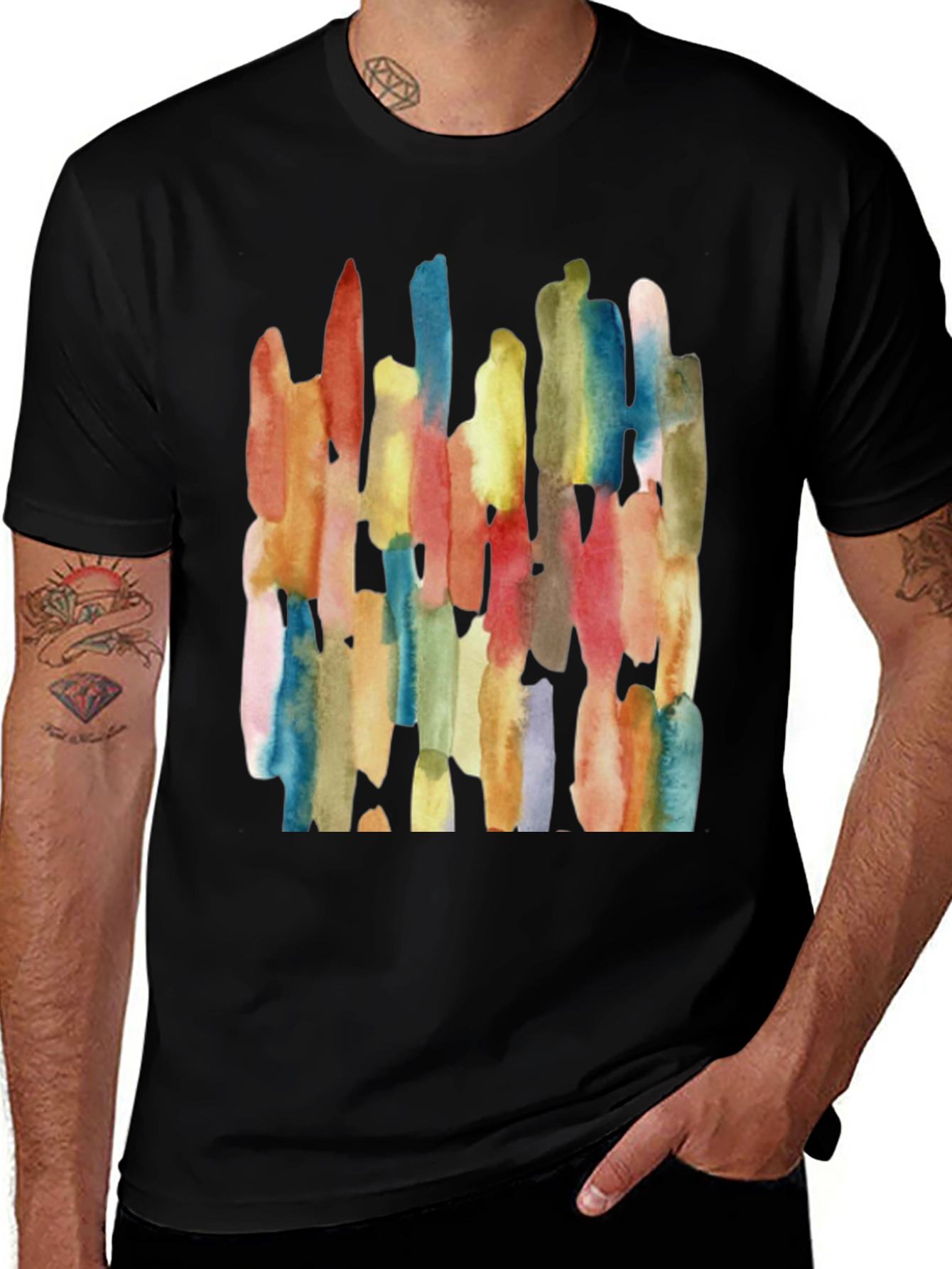 Variant 7 of Abstract Watercolor Print Black Tee Shirt