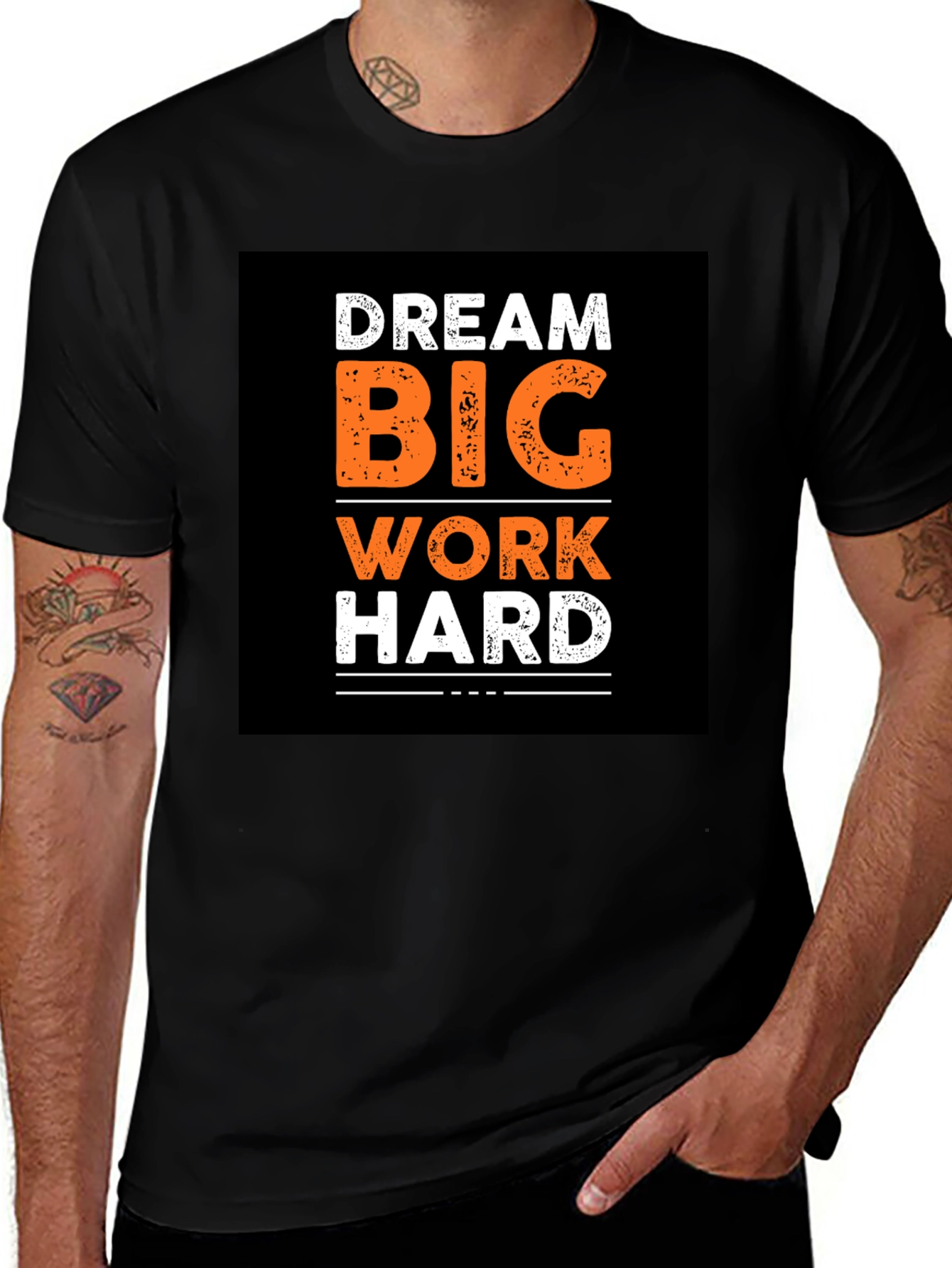 Variant 29 of Dream Big Work Hard Graphic Print Black T-Shirt