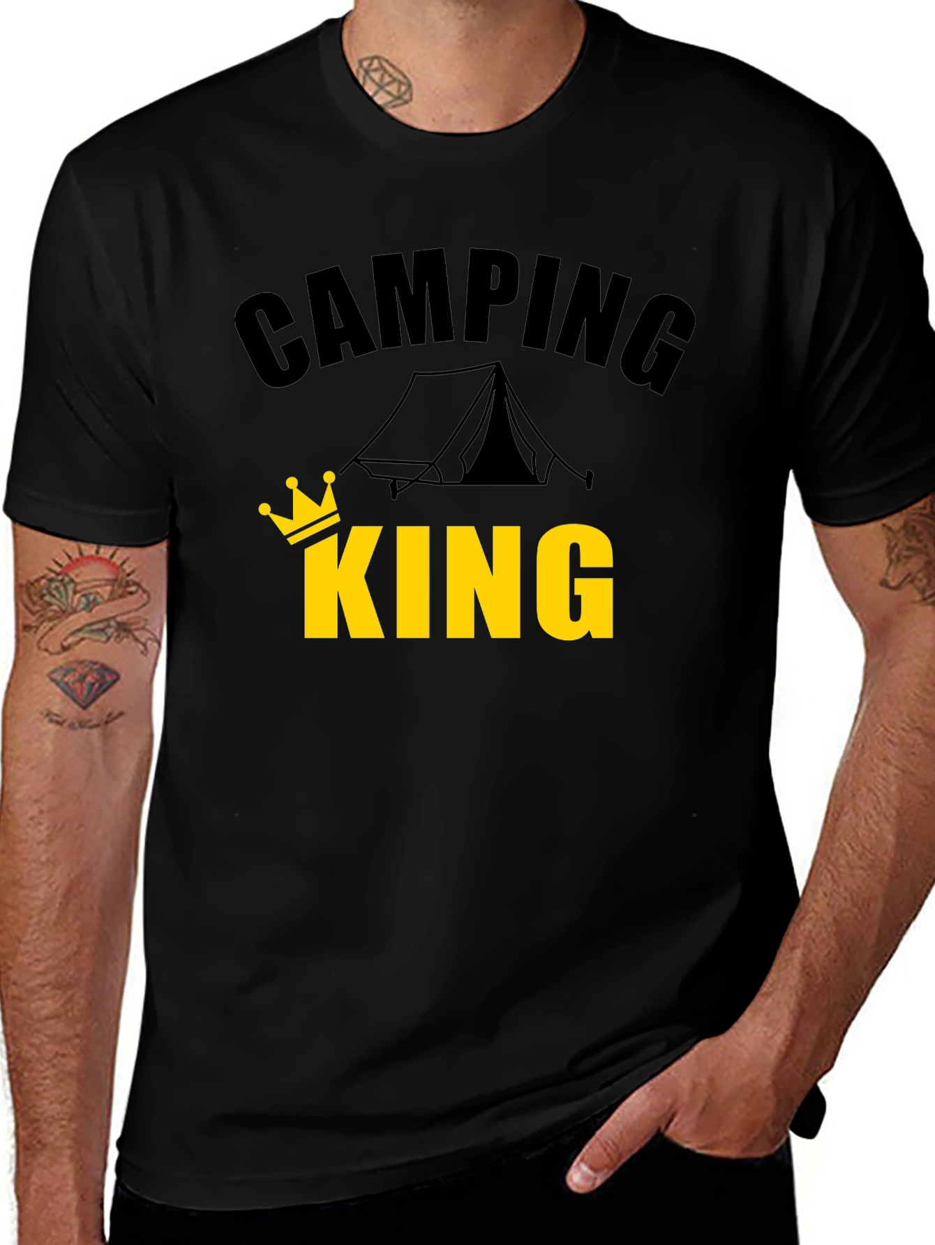 Camping King T-Shirt - Black Tent Crown Design