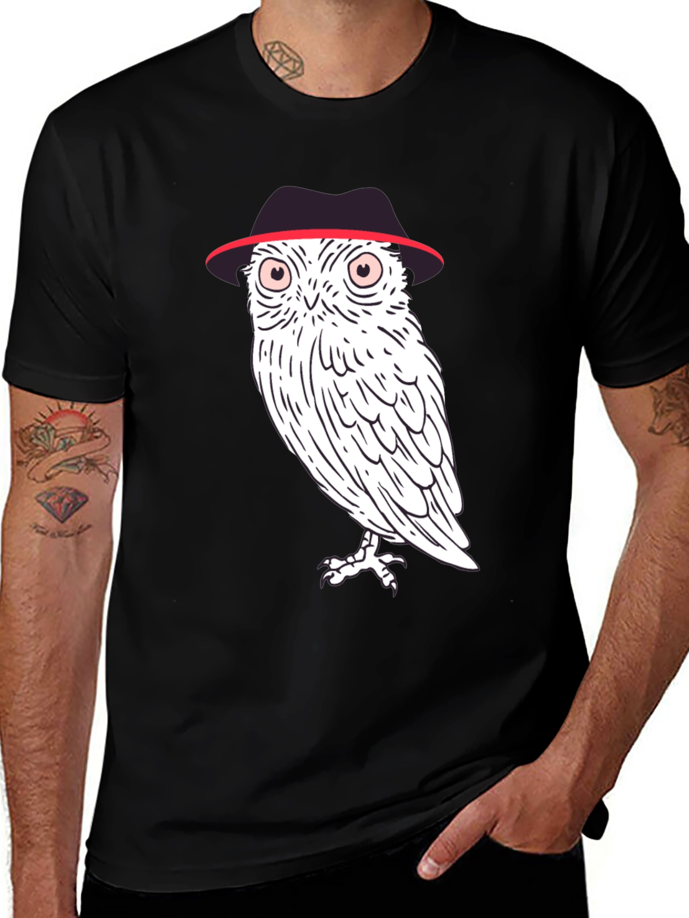 Black Owl in Fedora Graphic Tee - Stylish Men's Black T-Shirt main image