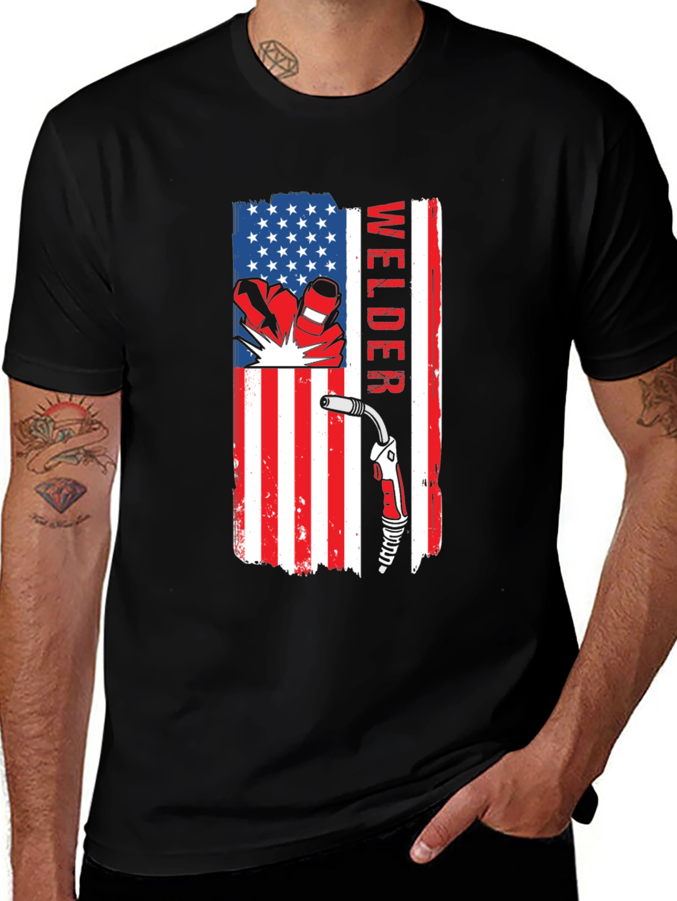 Welder USA Flag T-Shirt - Patriotic Welding Tee