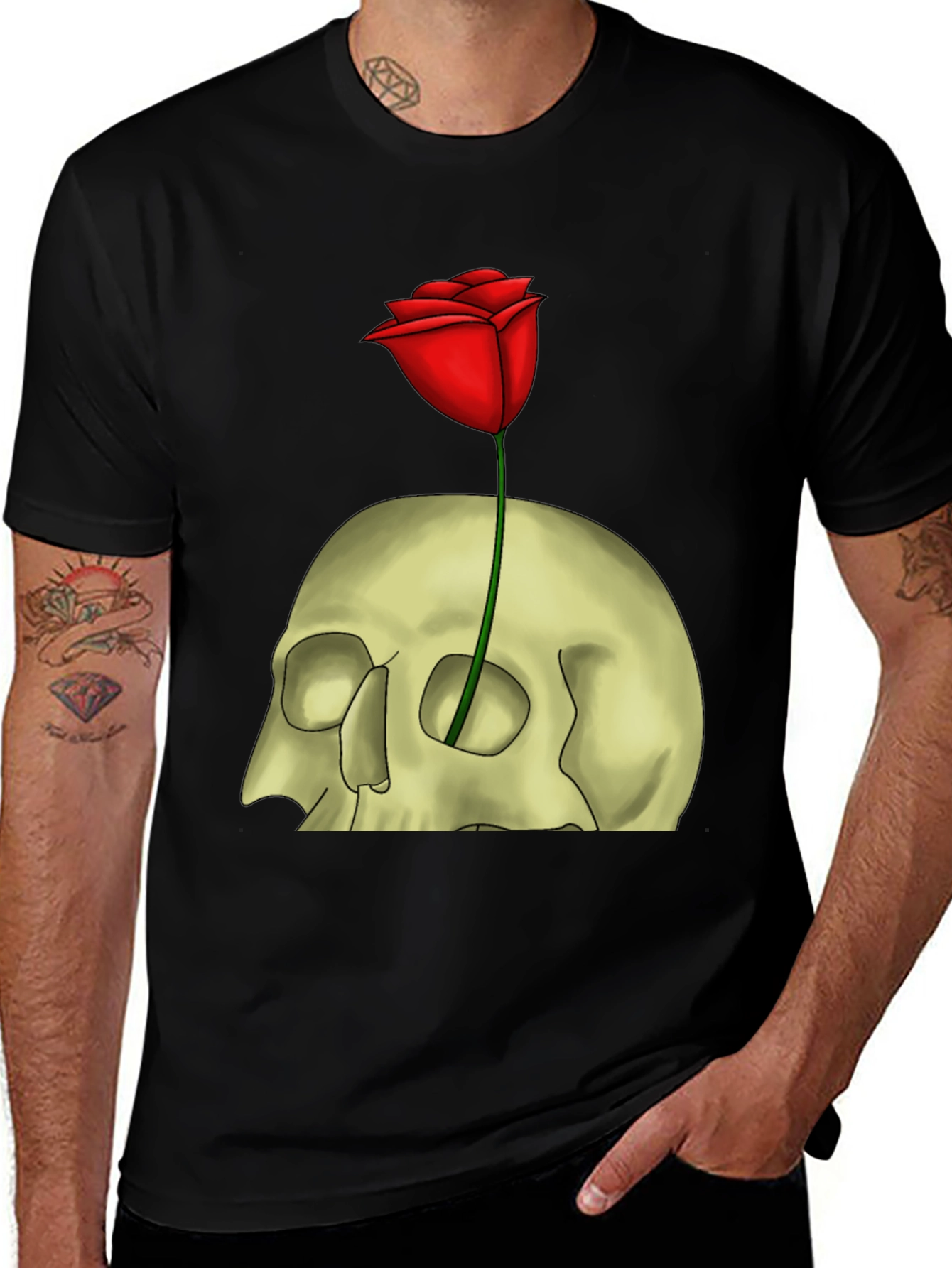 Variant 10 of Skull & Rose Graphic T-Shirt - Edgy Style
