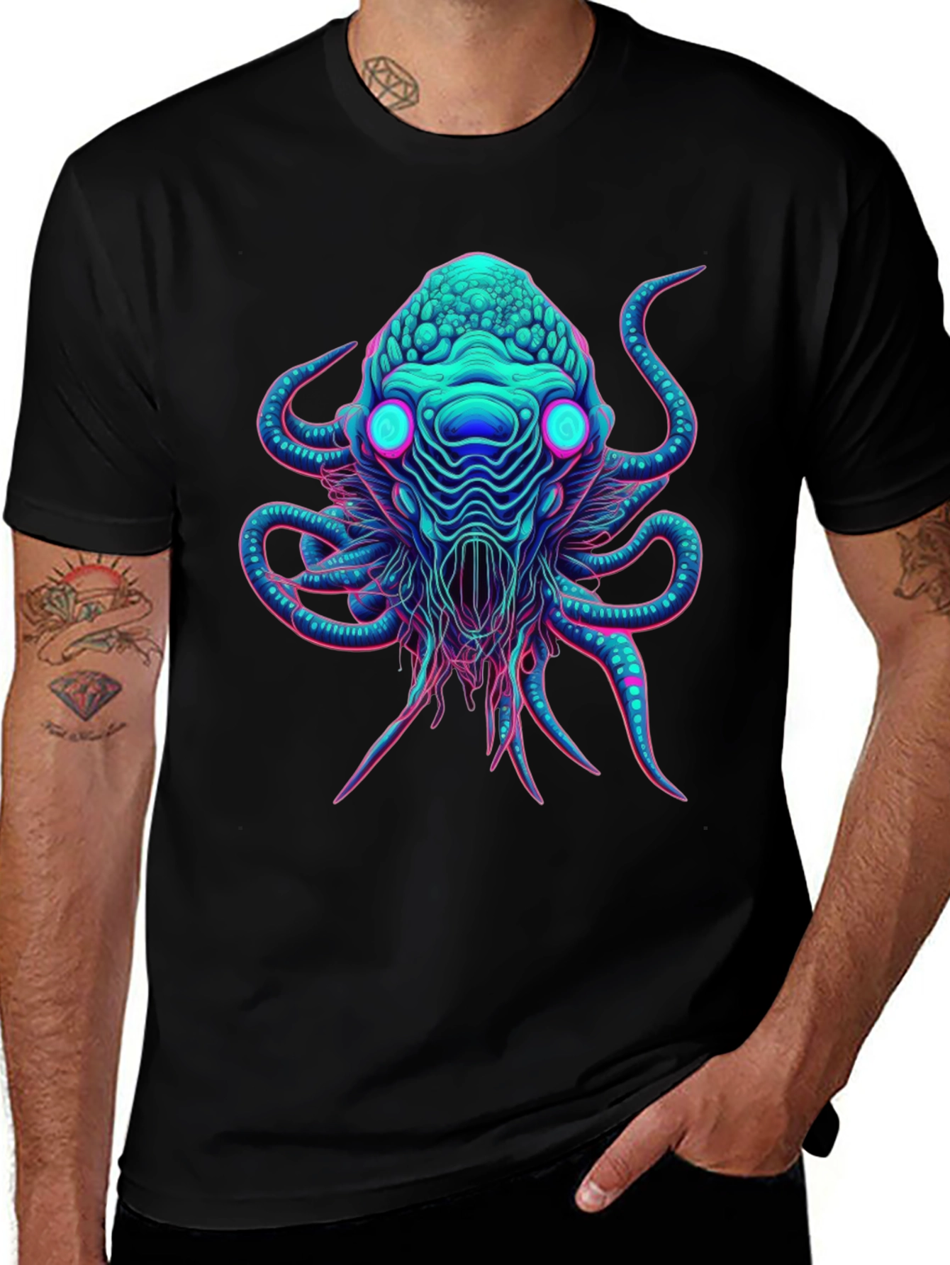 Variant 5 of Neon Kraken Graphic Tee - Sci-Fi Octopus Design