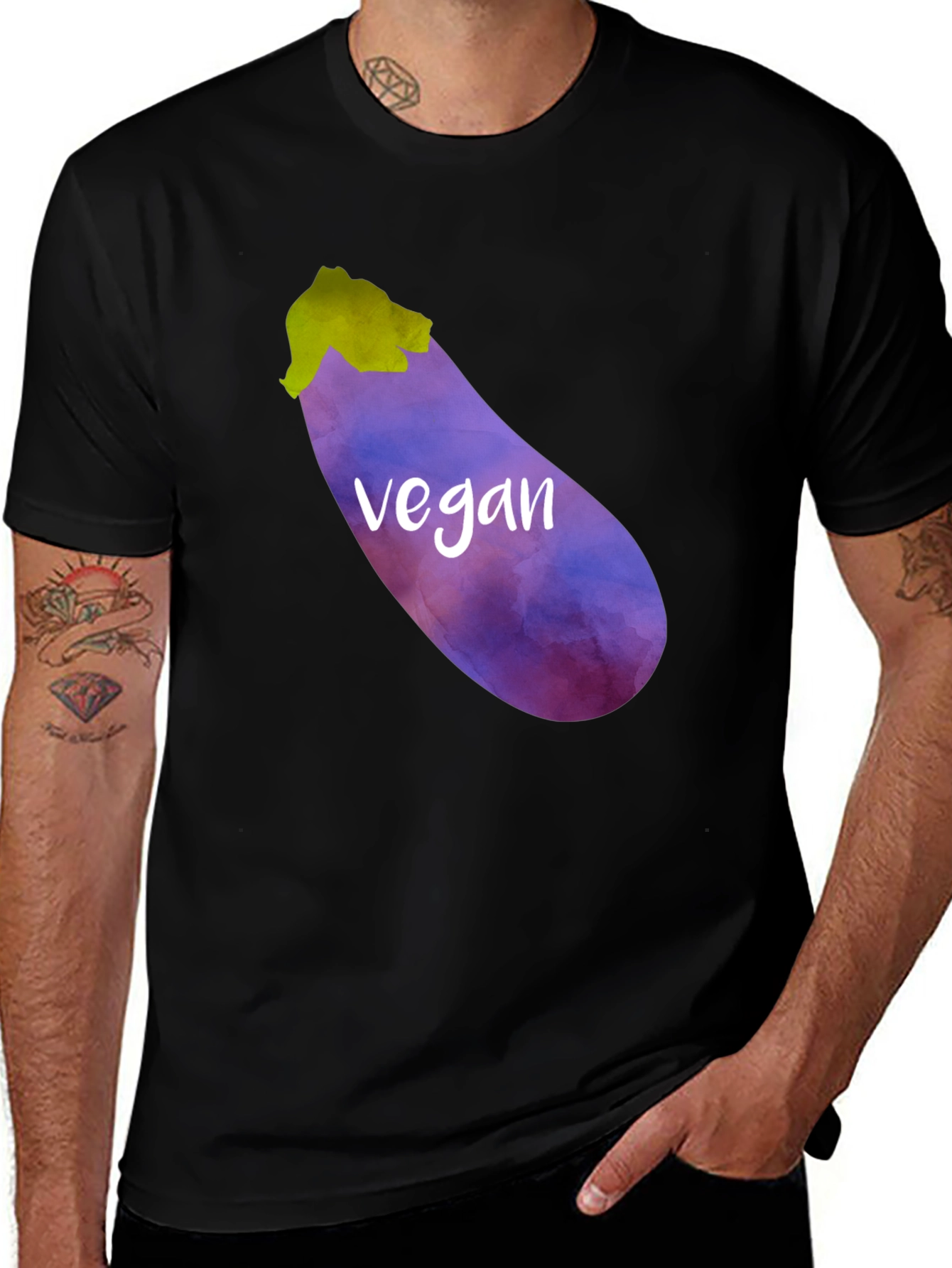 Variant 2 of Vegan Eggplant Graphic T-Shirt - Unisex Black Tee