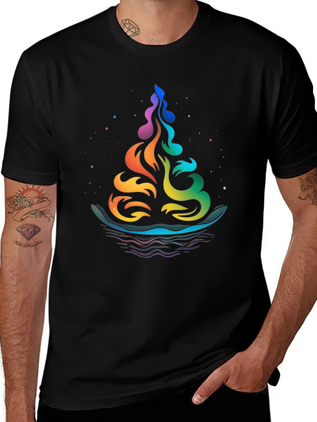 Variant 15 of Rainbow Flame Graphic T-Shirt - Black