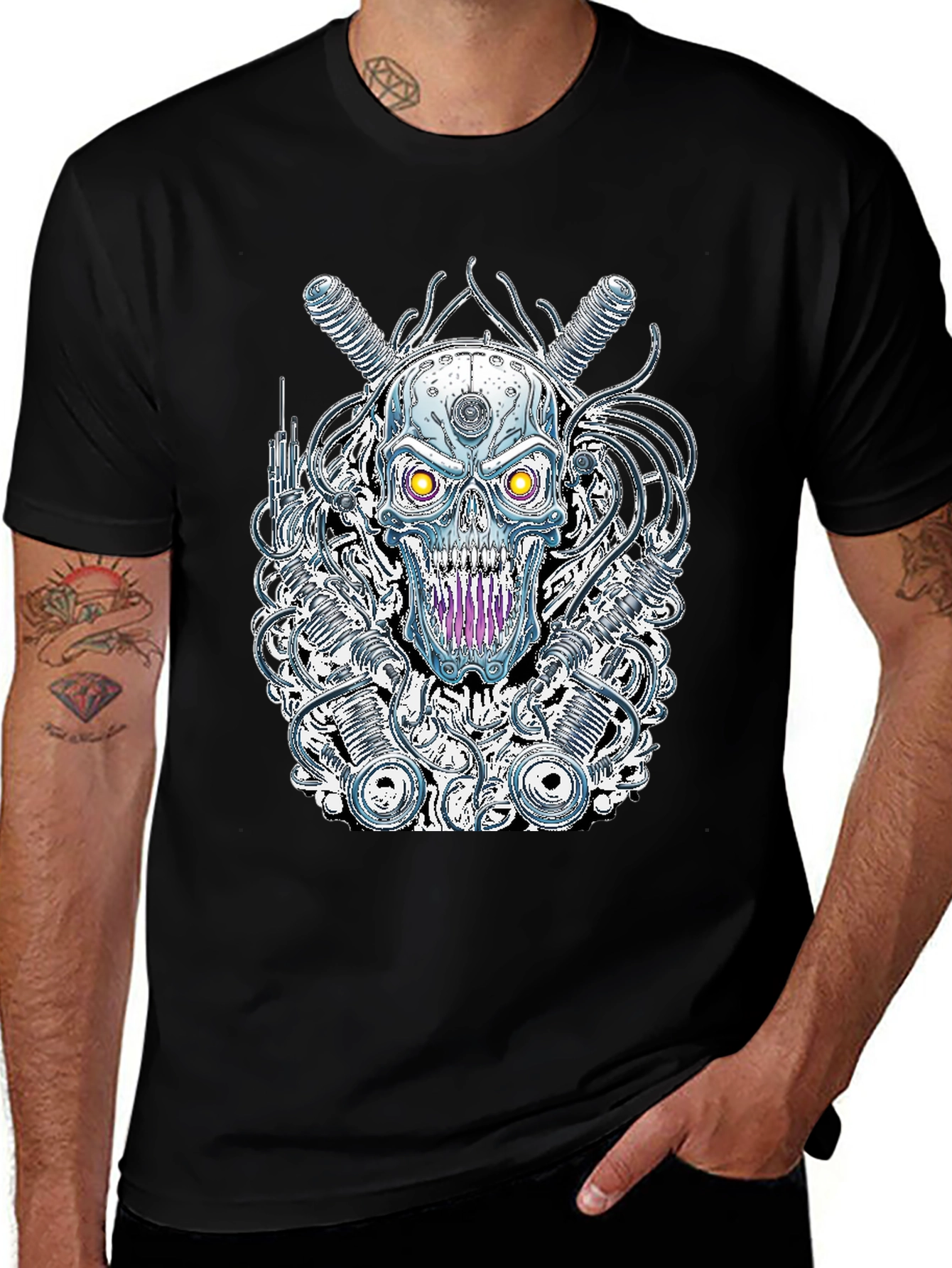 Variant 14 of Cyberpunk Skull Graphic Tee - Black