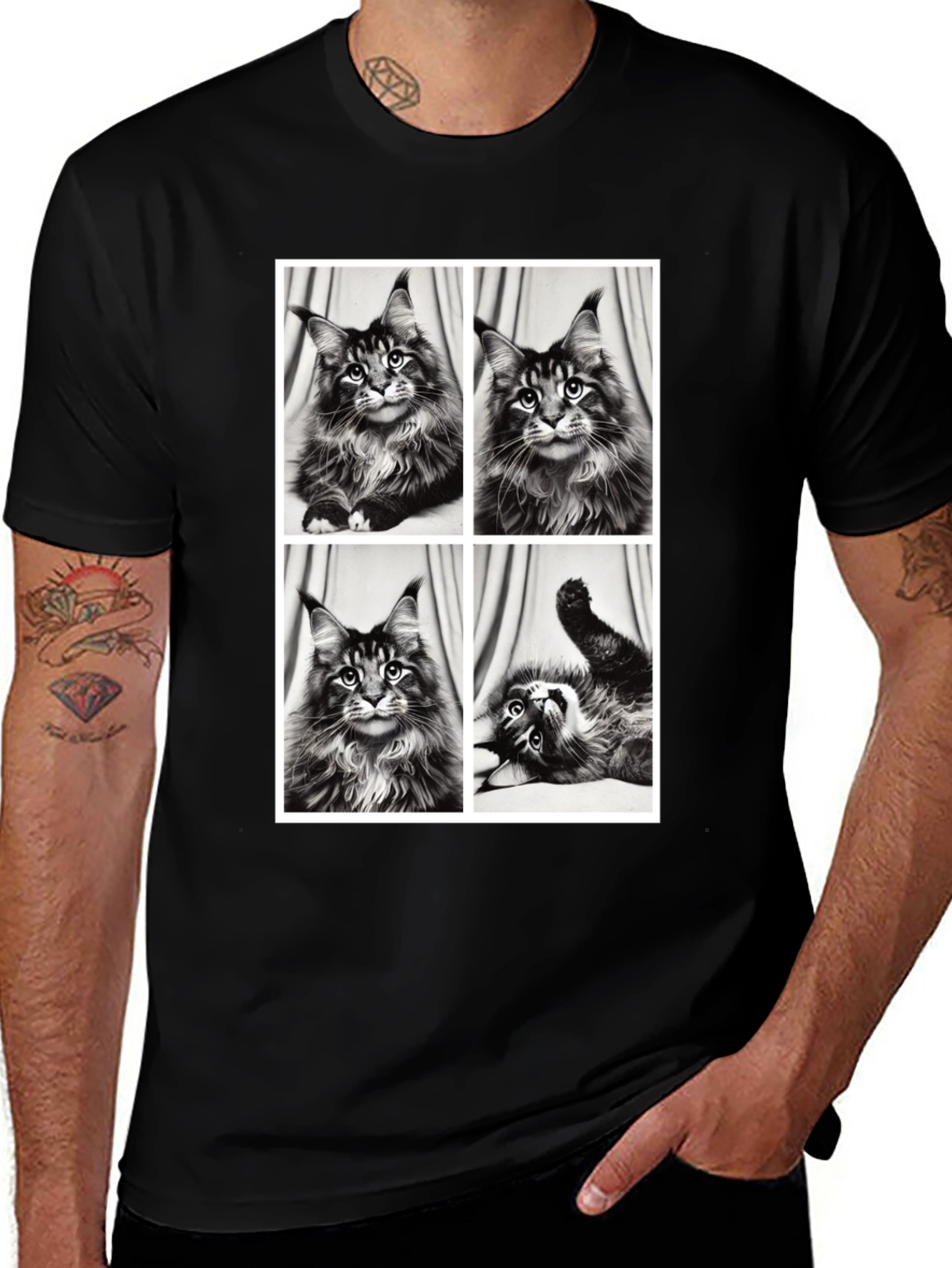 Maine Coon Cat Photo Grid Black T-Shirt