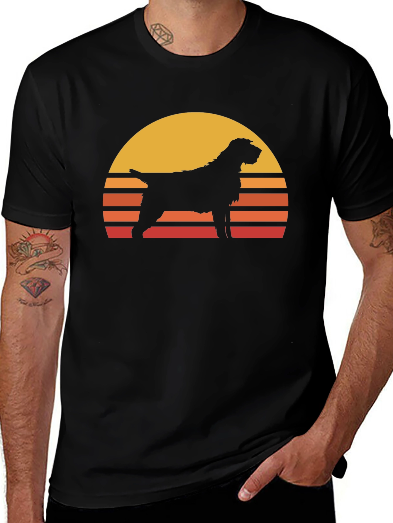 Variant 21 of Retro Dog Sunset T-Shirt - Black