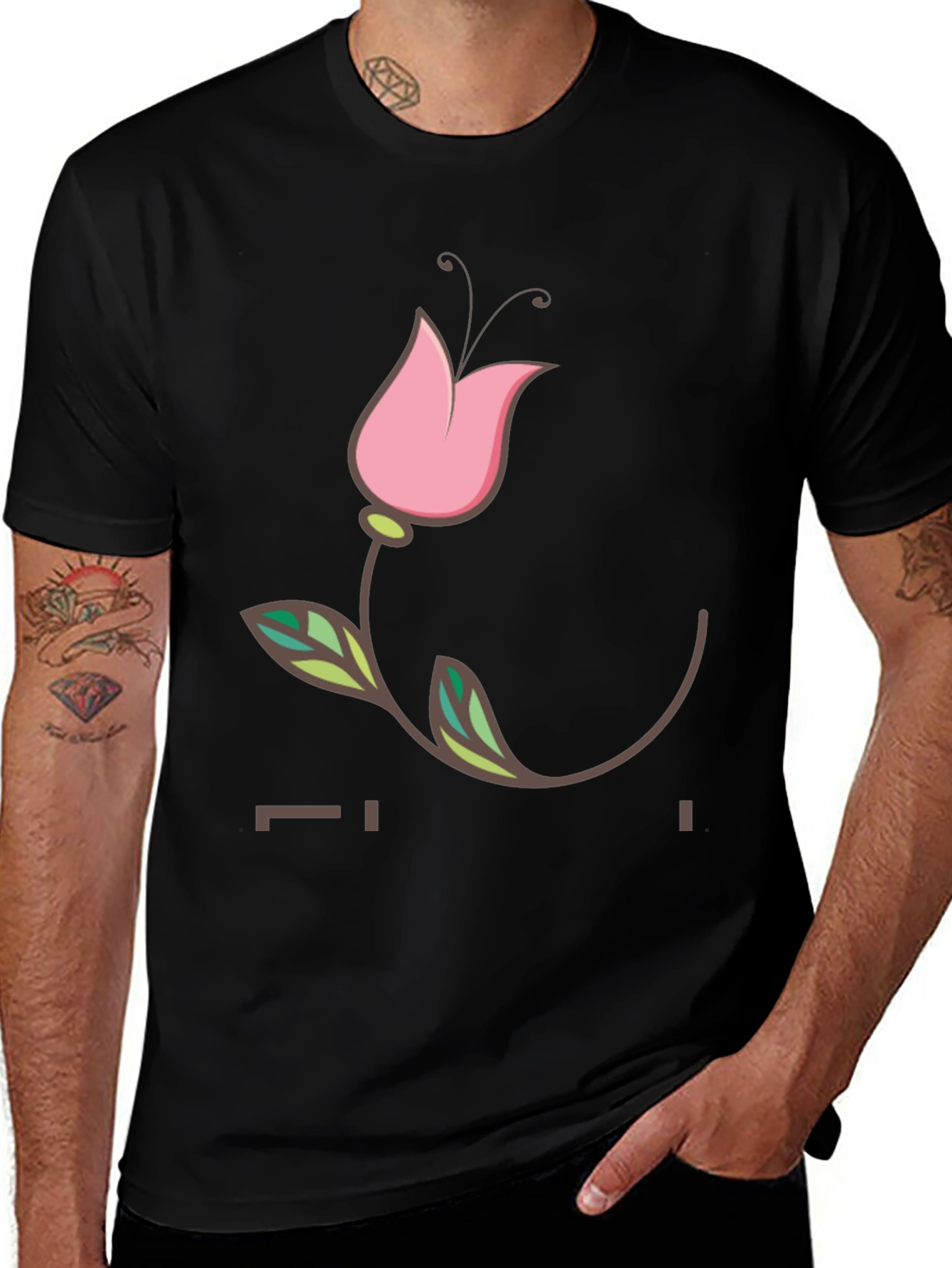 Variant 13 of Black T-Shirt with Floral Tulip Graphic