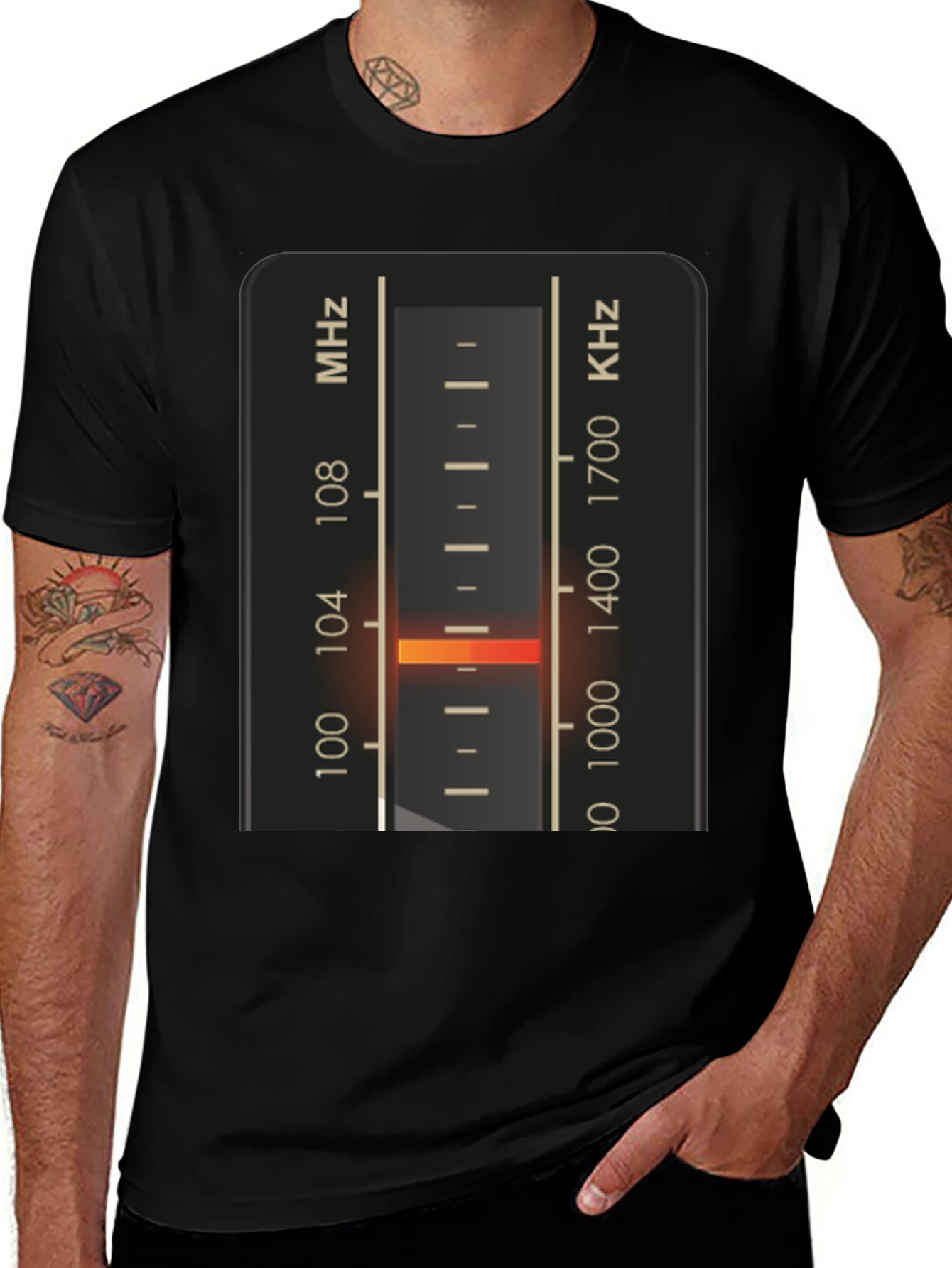 Variant 10 of T-Shirt with Vintage Radio Tuning Dial Design