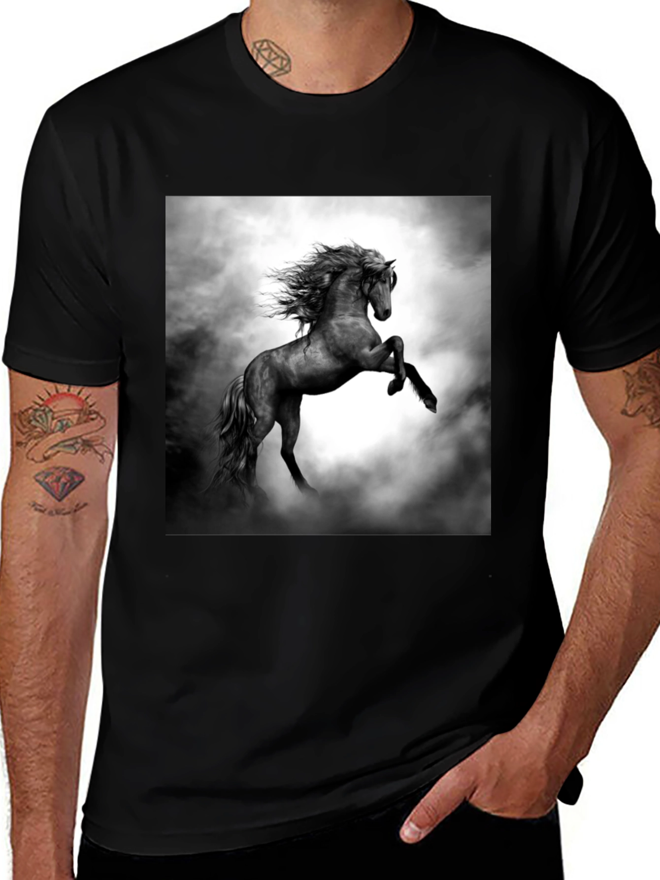 Variant 18 of Black T-Shirt with Horse Graphic