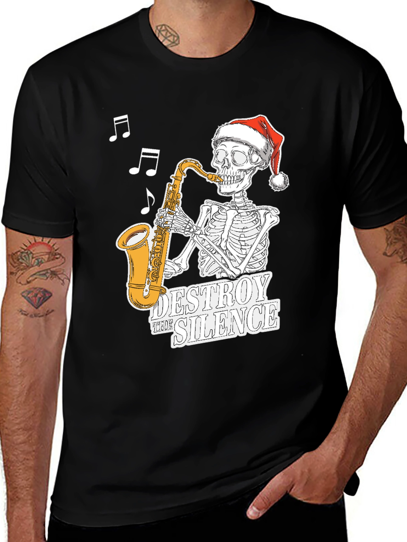 Variant 21 of Skeleton Santa Saxophone T-Shirt - Destroy the Silence Tee