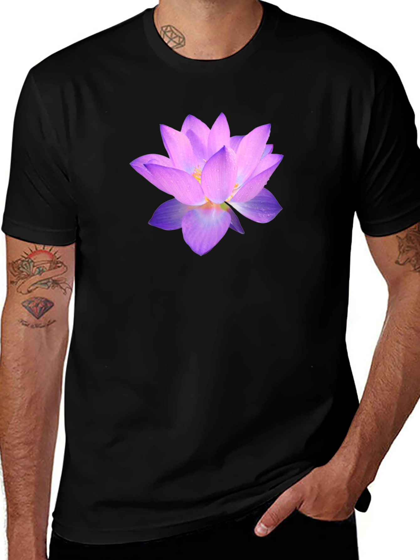 Variant 6 of Lotus Flower Graphic Black T-Shirt