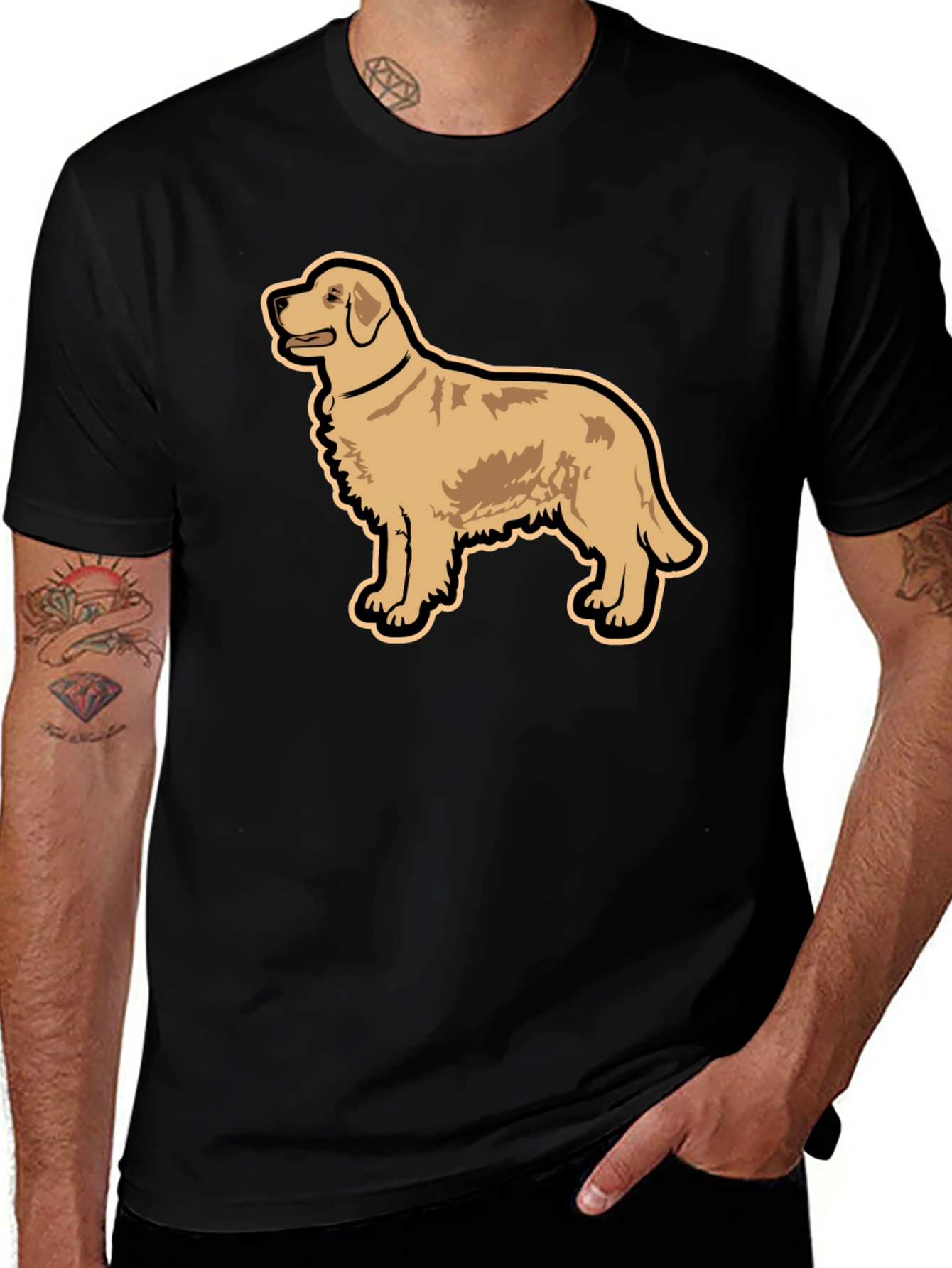 Golden Retriever Graphic Tee - Black Cotton T-Shirt
