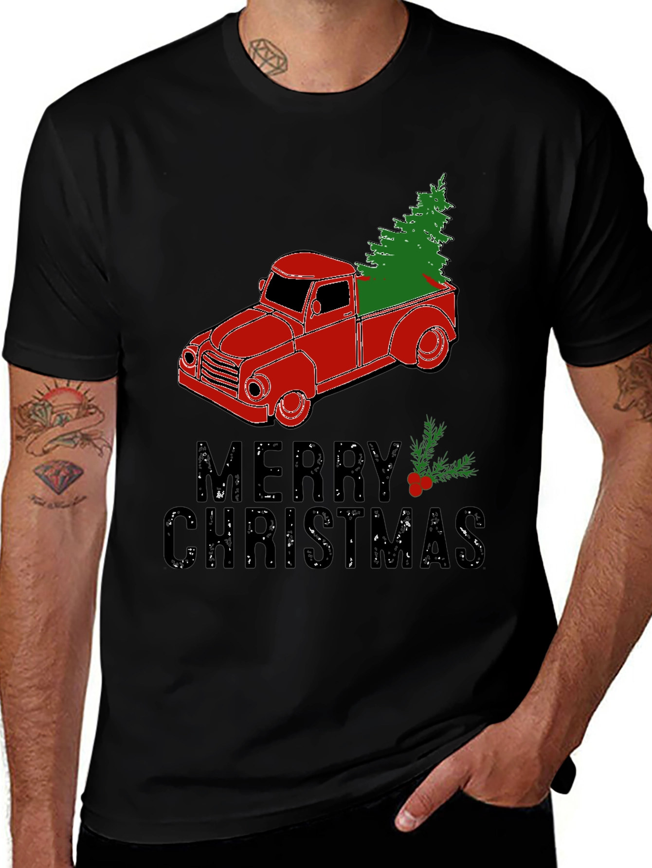 Merry Christmas Truck T-Shirt Holiday Tee